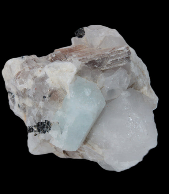 Aquamarine crystal with Lepidolote & Tourmaline crystals on matrix 159.8ct  31.9g Rocks and Things
