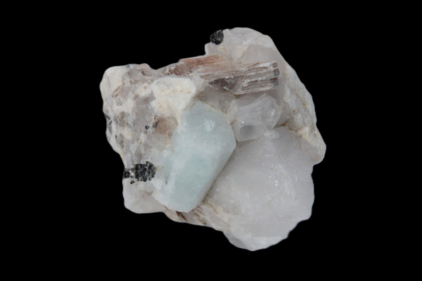 Aquamarine crystal with Lepidolote & Tourmaline crystals on matrix 159.8ct  31.9g Rocks and Things