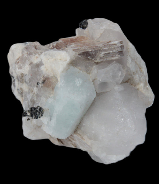 Aquamarine crystal with Lepidolote & Tourmaline crystals on matrix 159.8ct  31.9g Rocks and Things