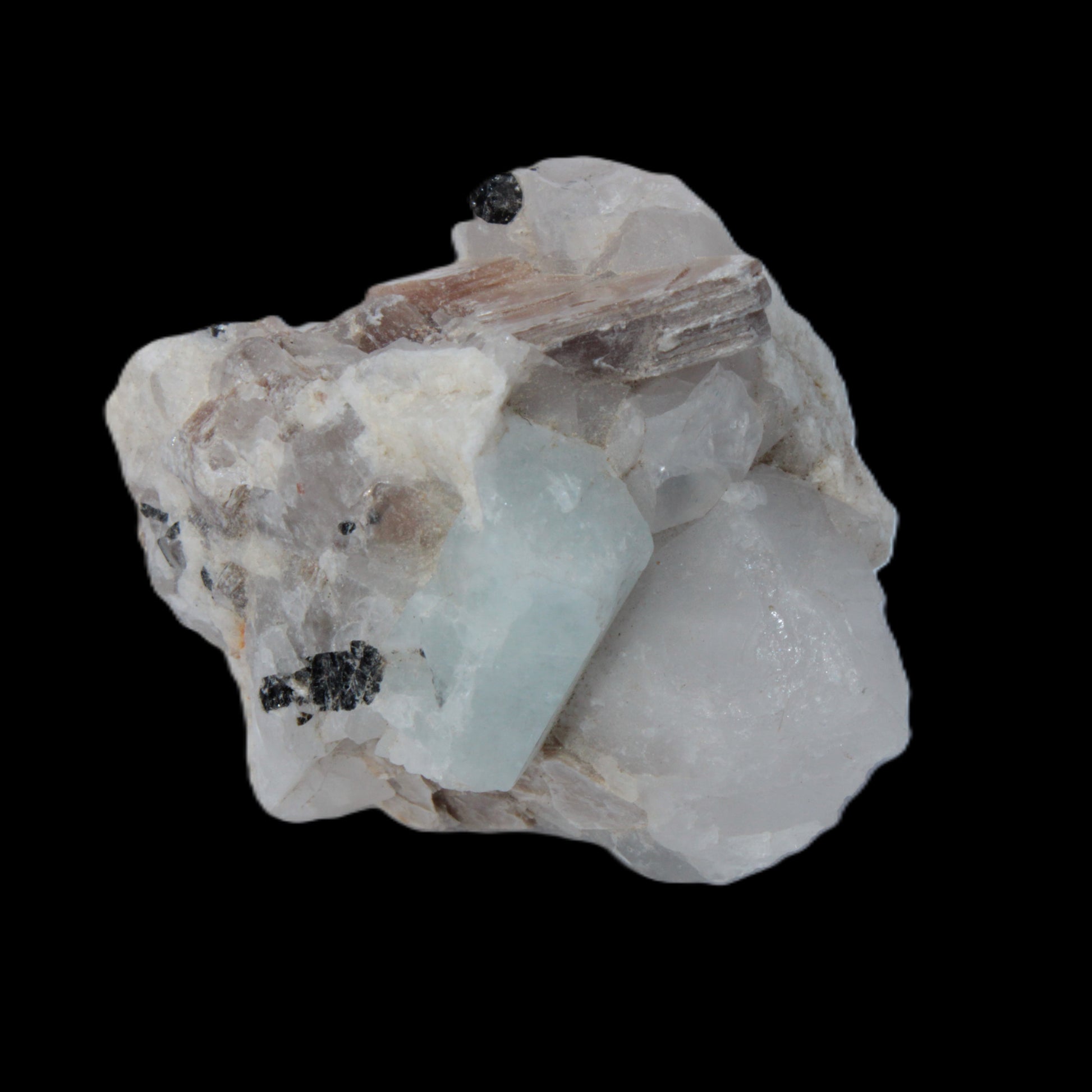 Aquamarine crystal with Lepidolote & Tourmaline crystals on matrix 159.8ct  31.9g Rocks and Things