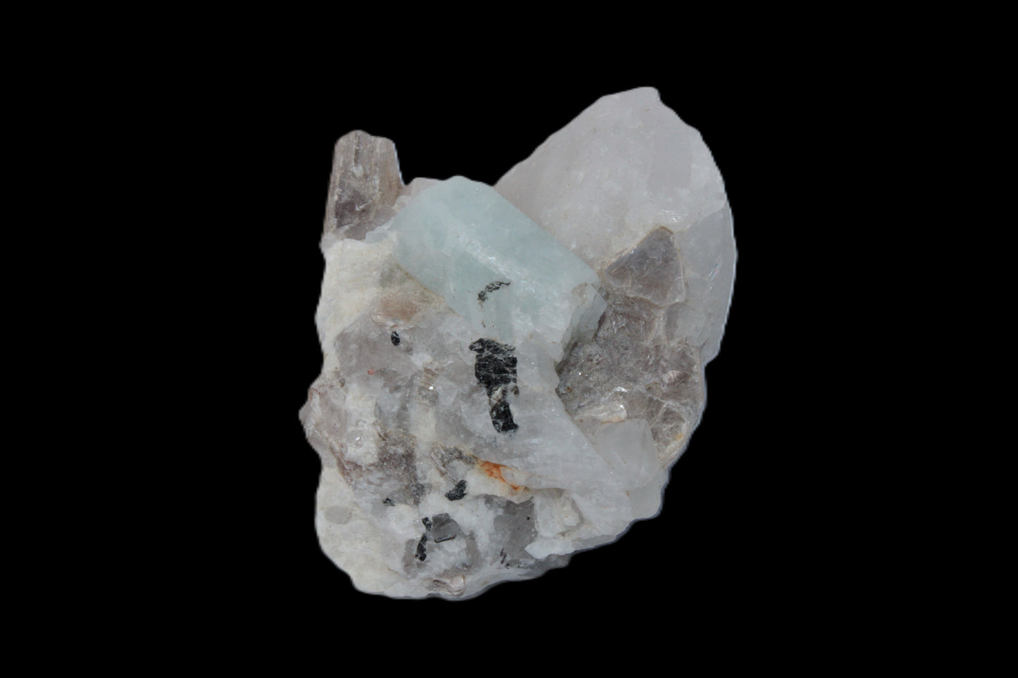 Aquamarine crystal with Lepidolote & Tourmaline crystals on matrix 159.8ct  31.9g Rocks and Things