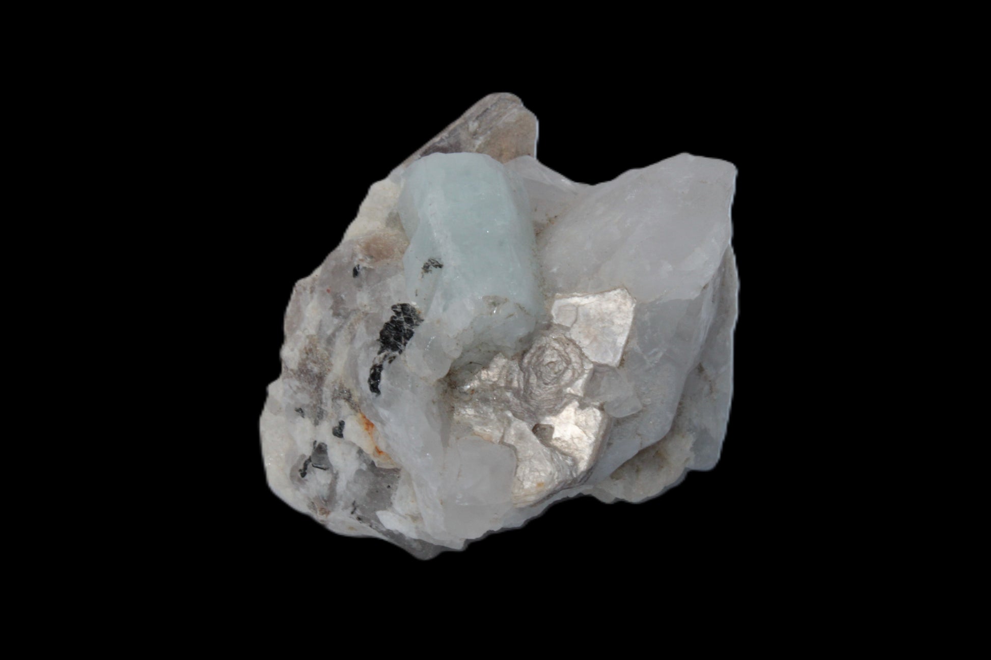 Aquamarine crystal with Lepidolote & Tourmaline crystals on matrix 159.8ct  31.9g Rocks and Things