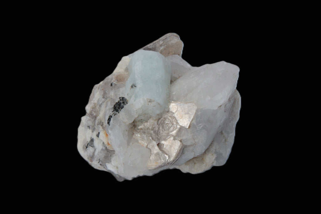 Aquamarine crystal with Lepidolote & Tourmaline crystals on matrix 159.8ct  31.9g Rocks and Things