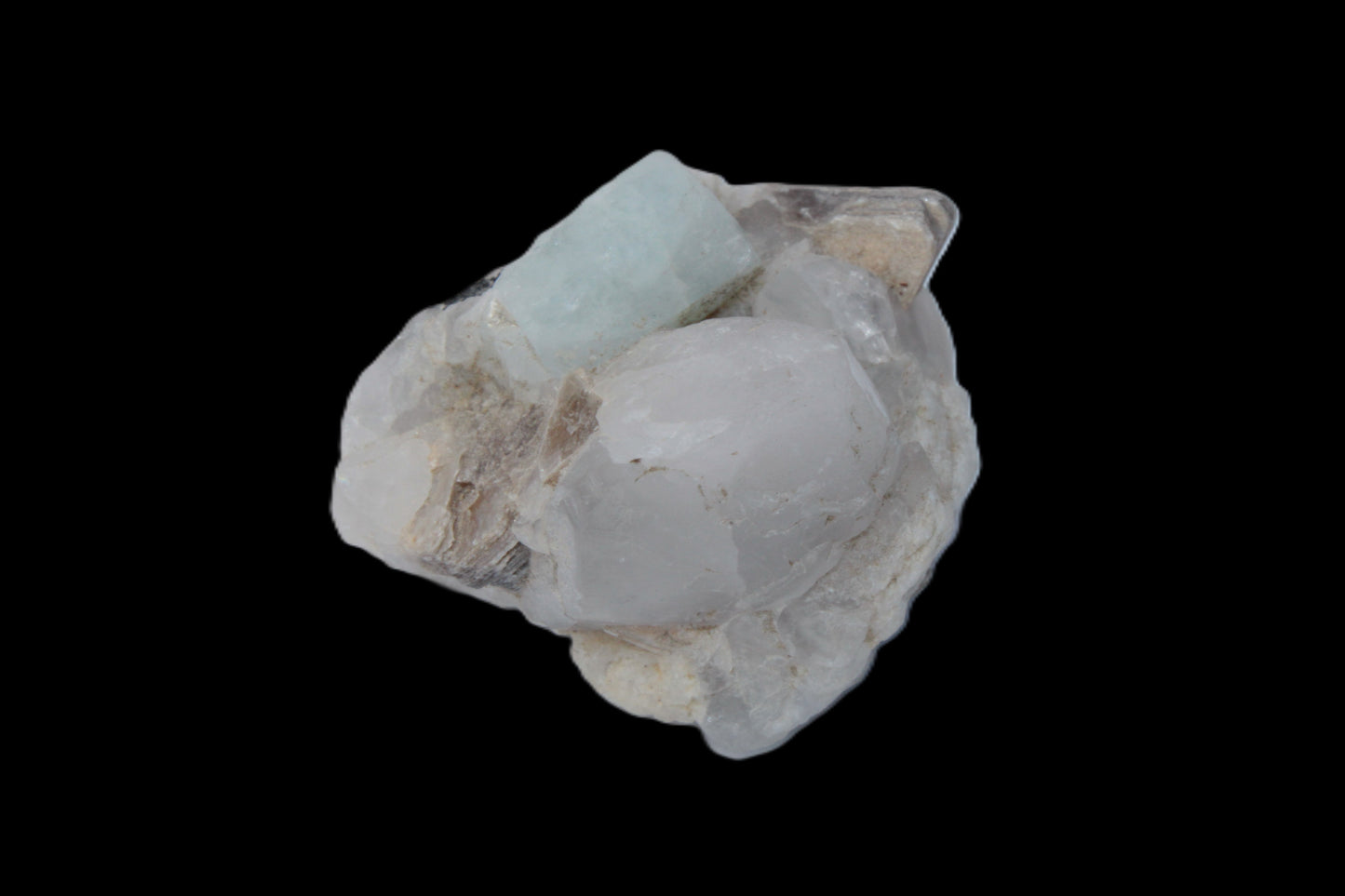 Aquamarine crystal with Lepidolote & Tourmaline crystals on matrix 159.8ct  31.9g Rocks and Things