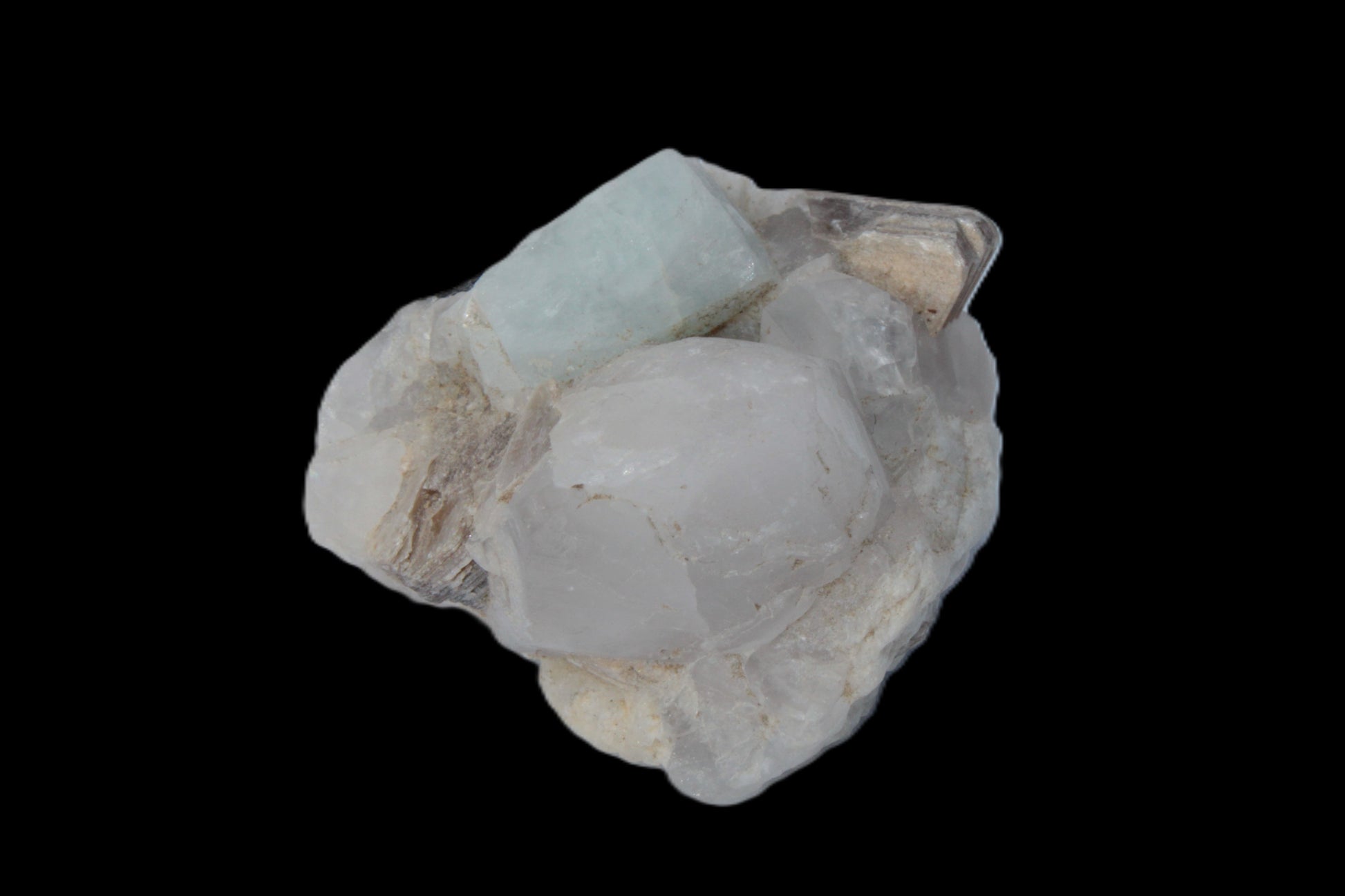 Aquamarine crystal with Lepidolote & Tourmaline crystals on matrix 159.8ct  31.9g Rocks and Things