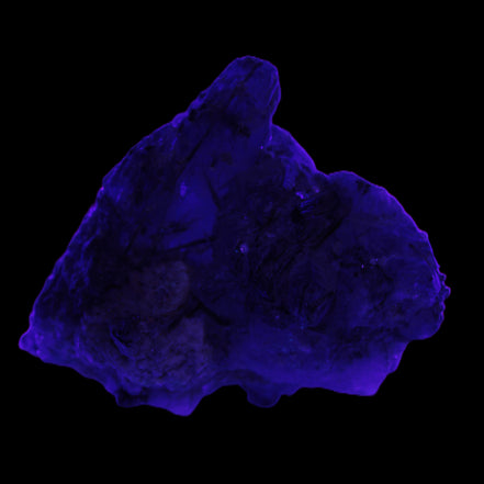 Elestial Smoky & Clear Quartz crystals with Calcite & Elbaite 99.3g in UV light