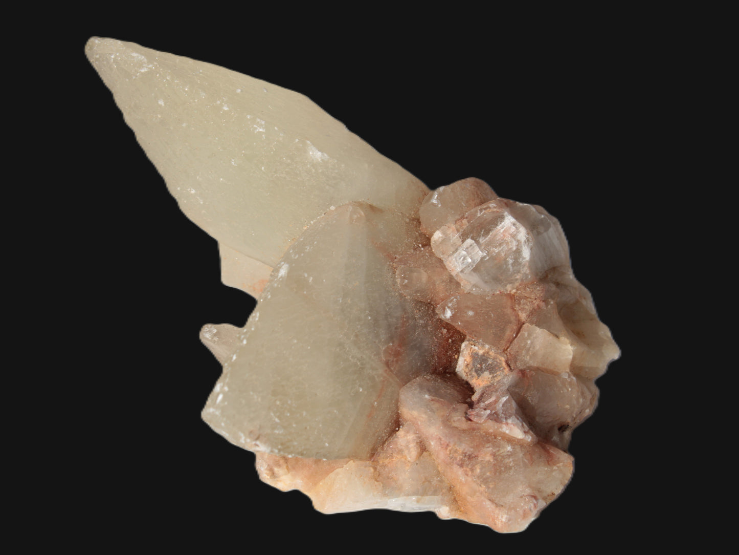 Dog-tooth Calcite cystals on cubic Purple Fluorite cluster 470.9ct  94.1g Rocks and Things