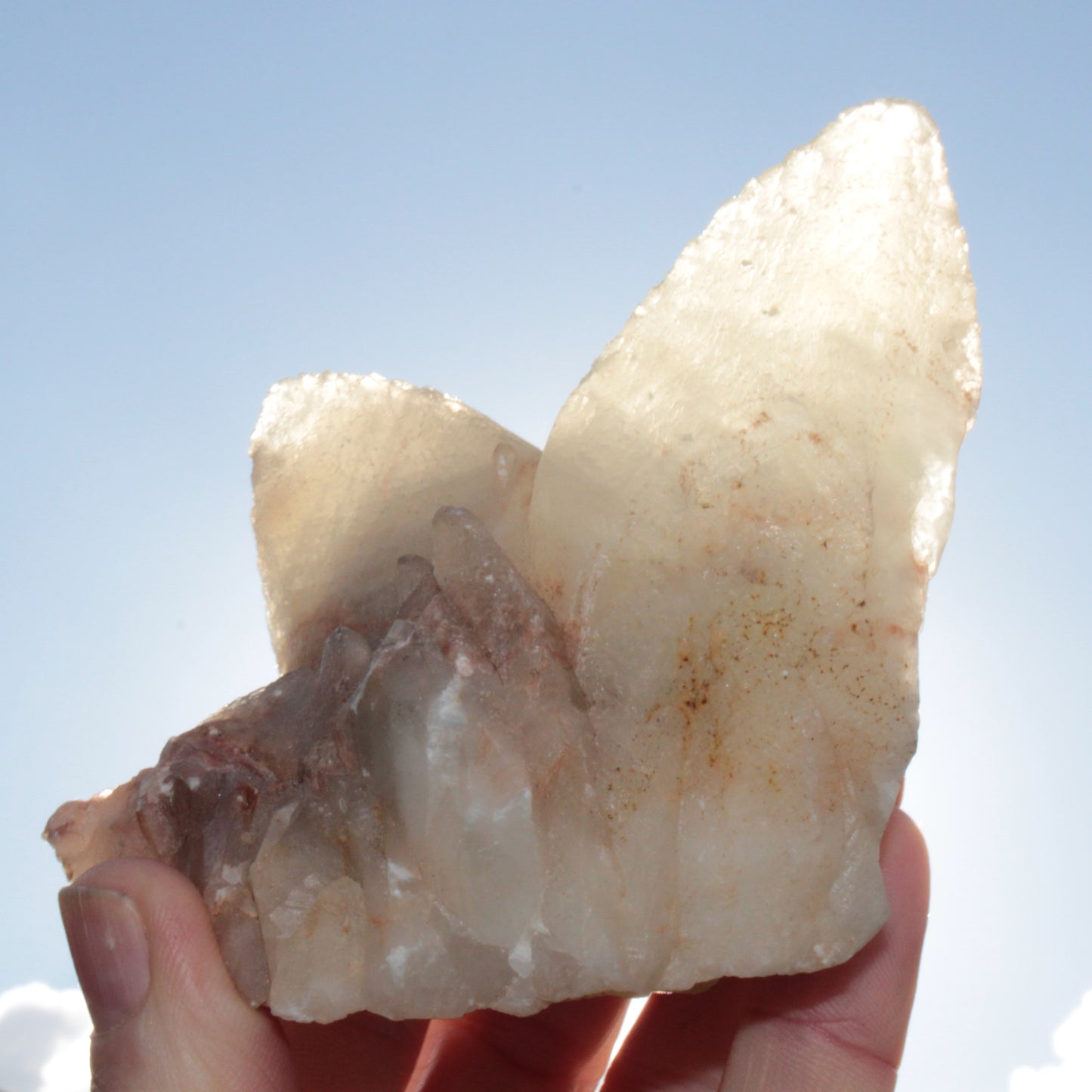 Dog-tooth Calcite cystals on cubic Purple Fluorite cluster 470.9ct  94.1g Rocks and Things