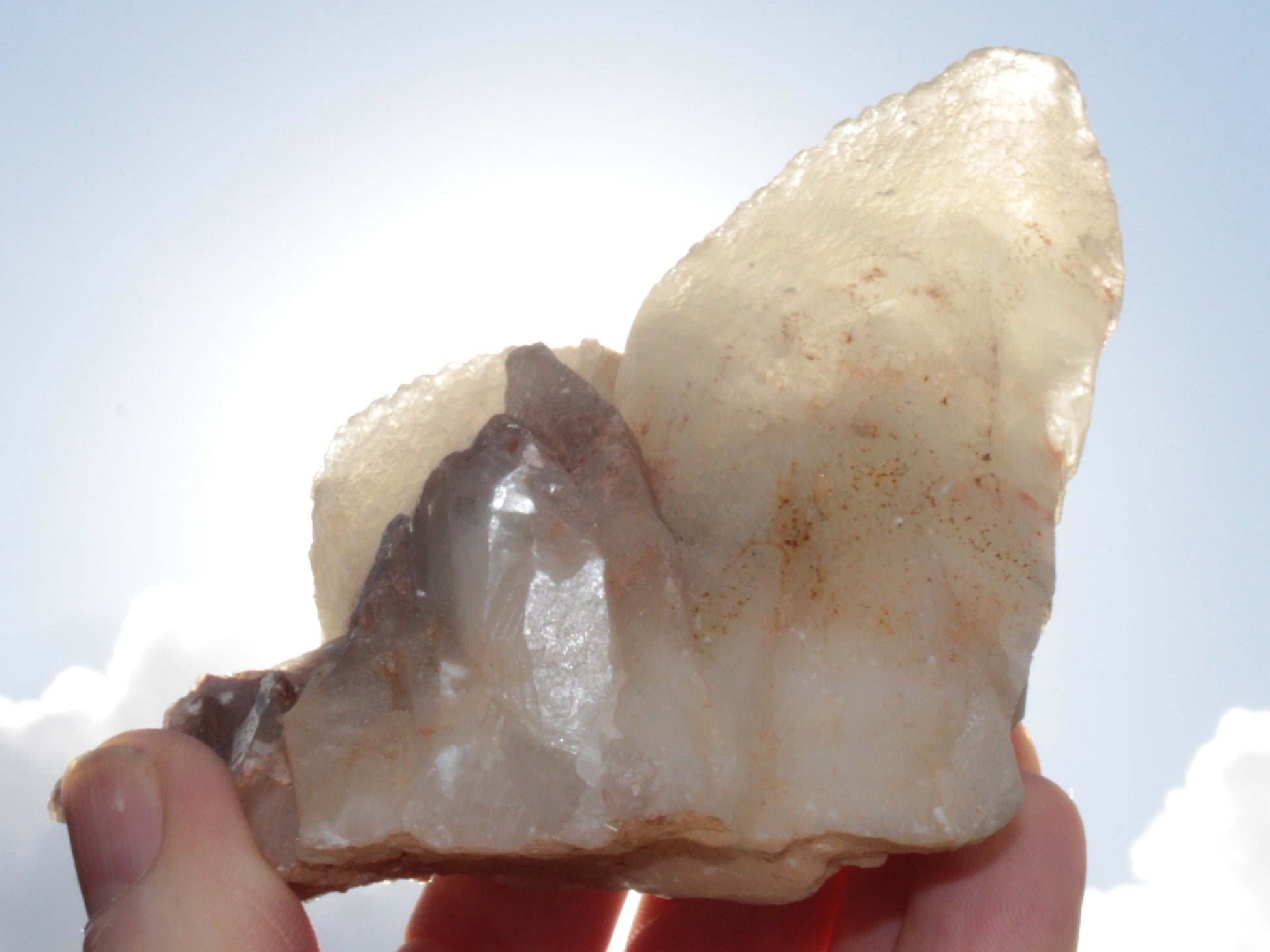 Dog-tooth Calcite cystals on cubic Purple Fluorite cluster 470.9ct  94.1g Rocks and Things