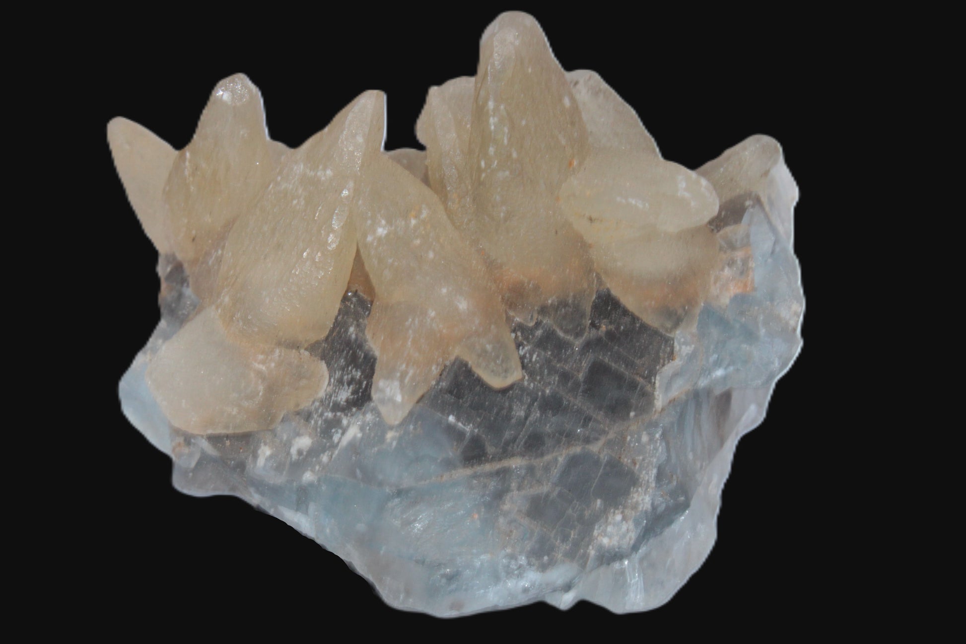 Dog-tooth Calcite cystals on cubic Blue Fluorite cluster 277ct  55.4g Rocks and Things