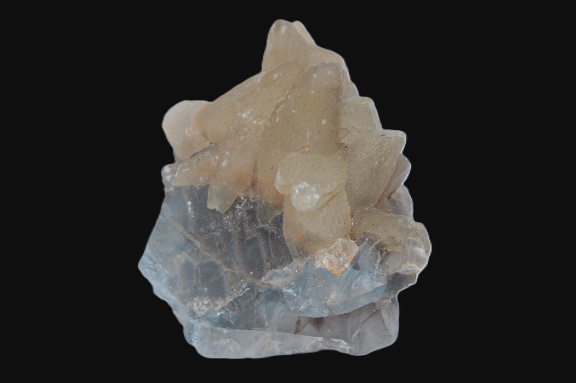 Dog-tooth Calcite cystals on cubic Blue Fluorite cluster 277ct  55.4g Rocks and Things