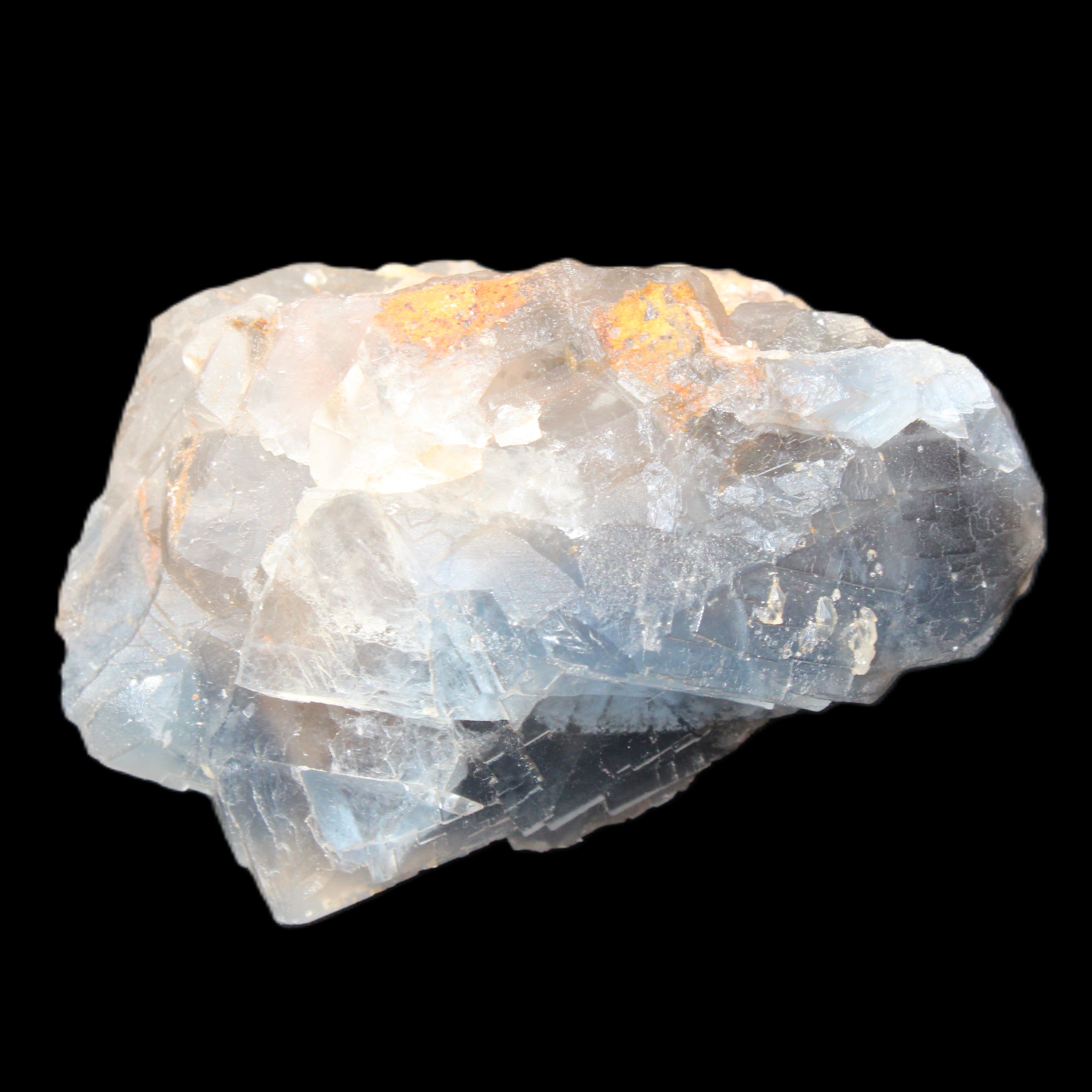 Blue Fluorite cubic cluster with Clear Calcite 168.8g in sunlight - Rocks and Things Store