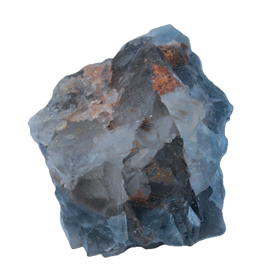 Blue Fluorite cubic cluster with Clear Calcite 168.8g in sunlight - Rocks and Things Store