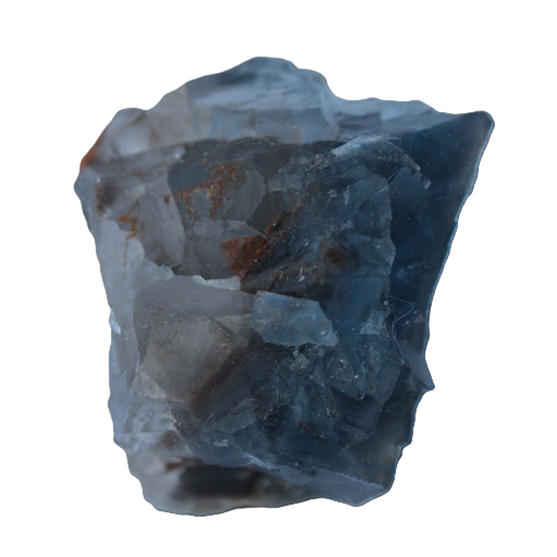 Blue Fluorite cubic cluster with Clear Calcite 168.8g Rocks and Things Store