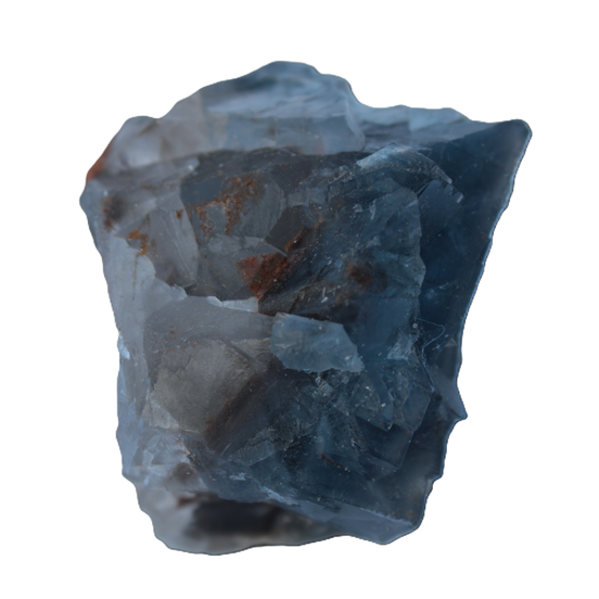 Blue Fluorite cubic cluster with Clear Calcite 168.8g in sunlight - Rocks and Things Store