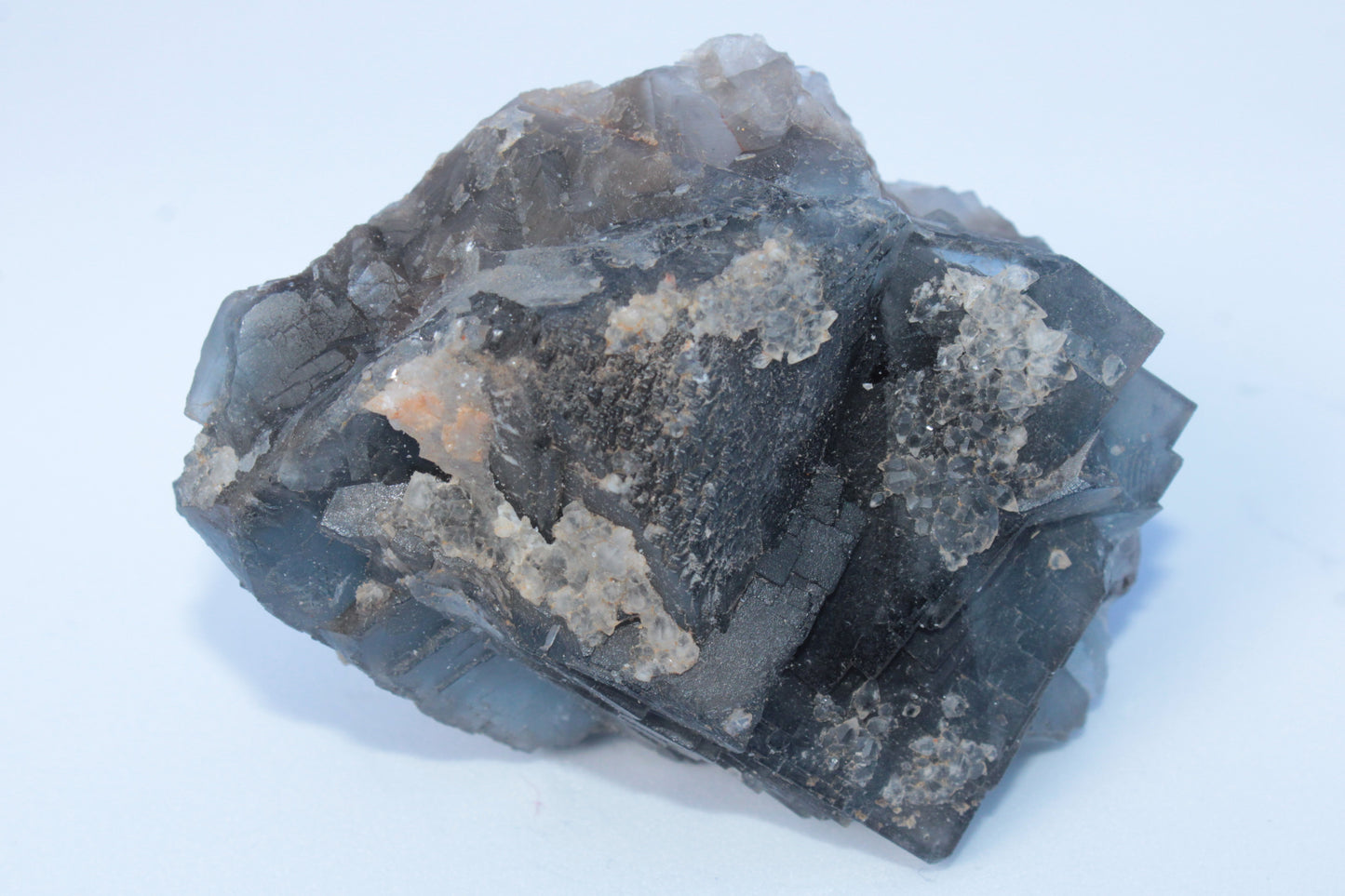 Blue Fluorite cubic cluster with Clear Calcite 168.8g Rocks and Things