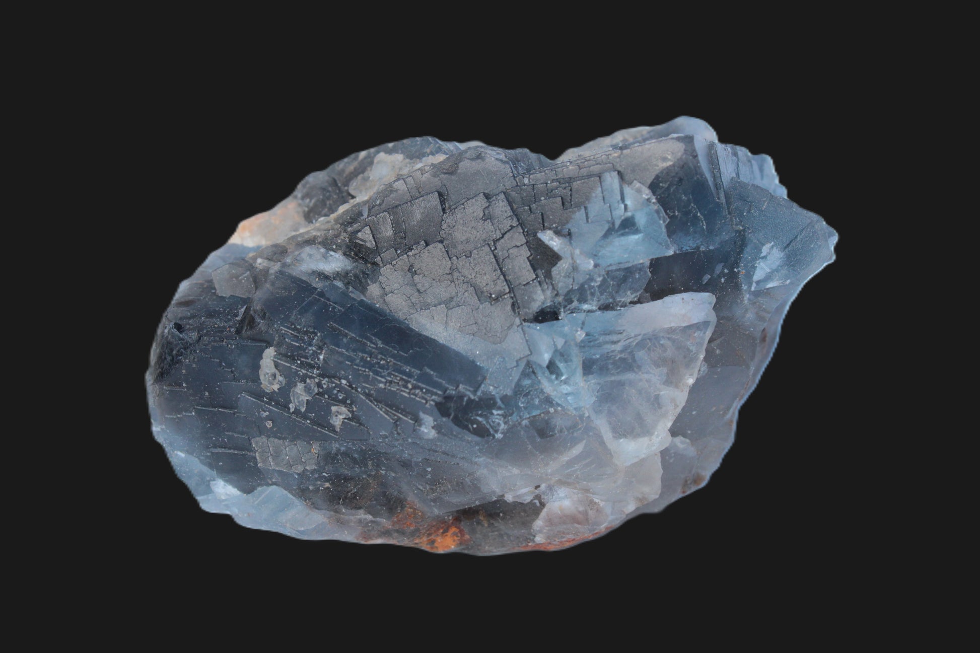 Blue Fluorite cubic cluster with Clear Calcite 168.8g Rocks and Things