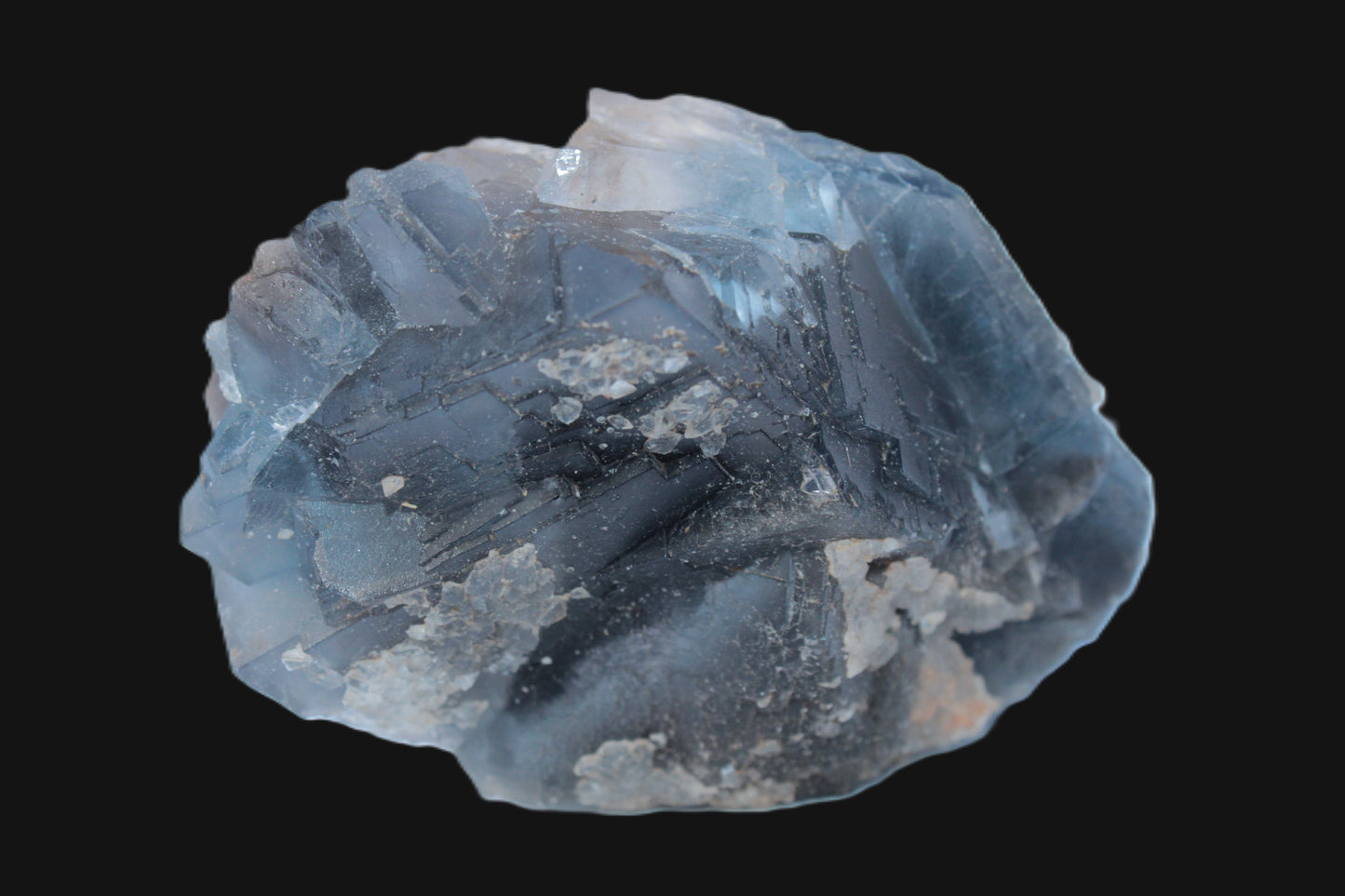 Blue Fluorite cubic cluster with Clear Calcite 168.8g Rocks and Things