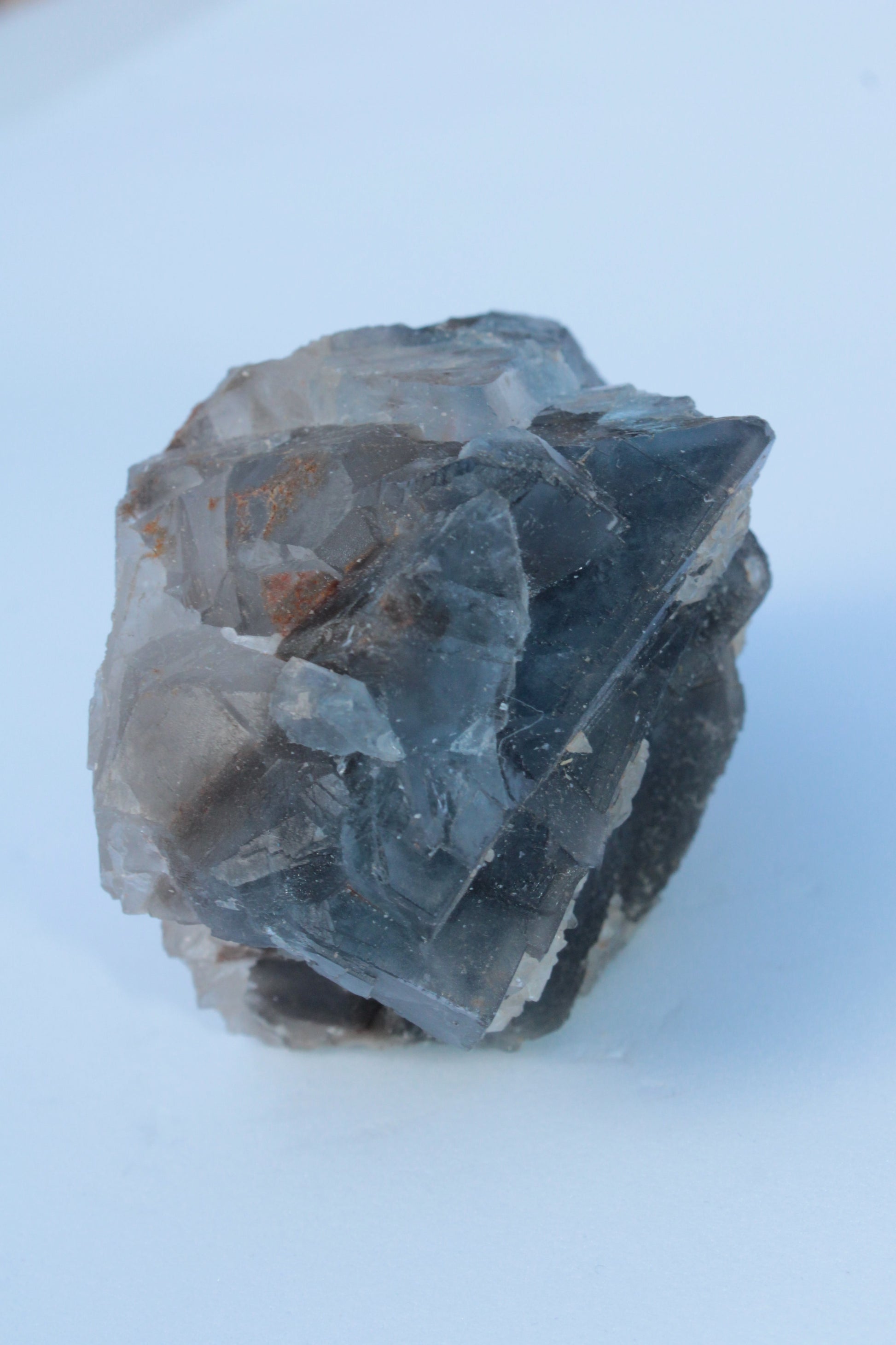 Blue Fluorite cubic cluster with Clear Calcite 168.8g Rocks and Things