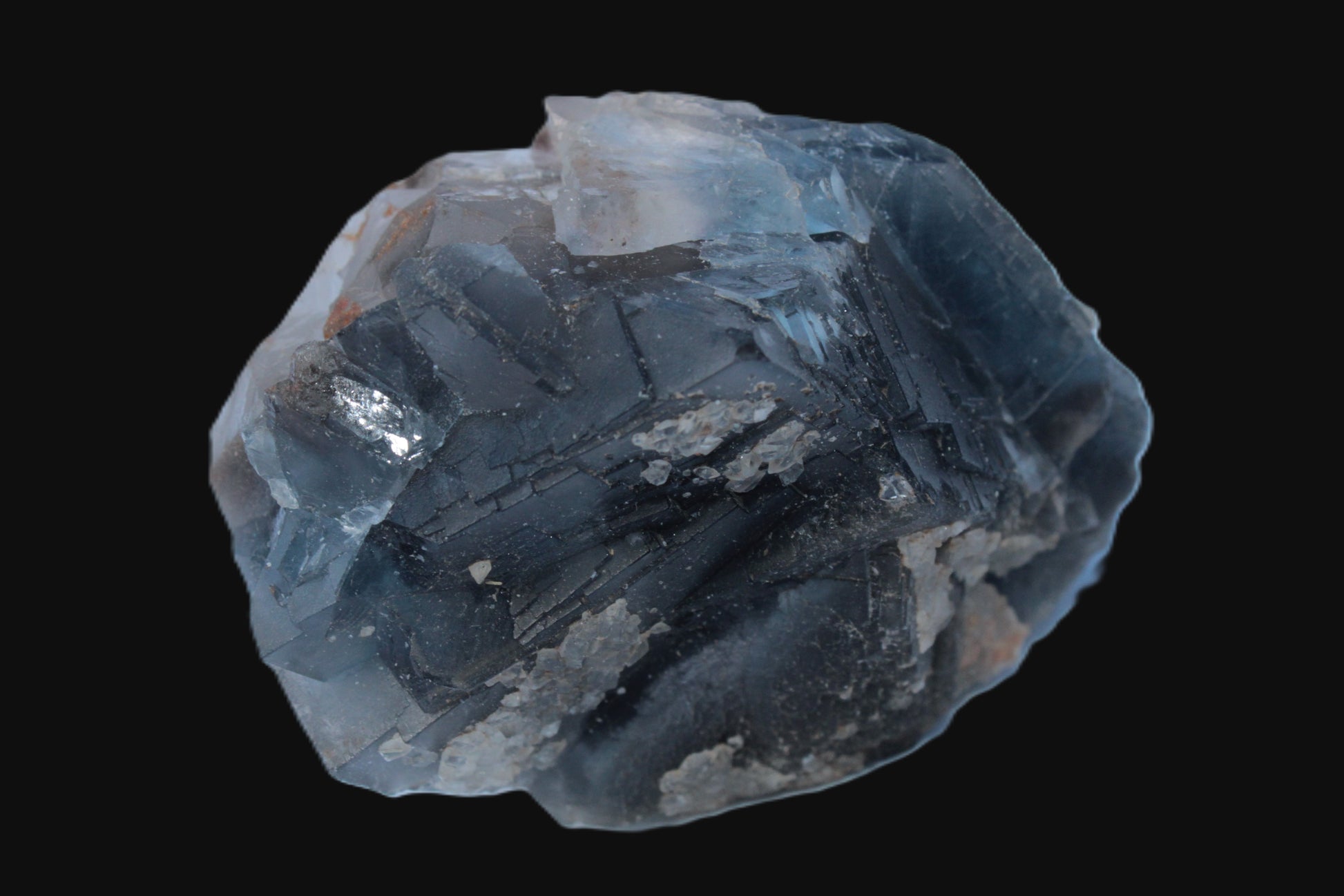 Blue Fluorite cubic cluster with Clear Calcite 168.8g Rocks and Things