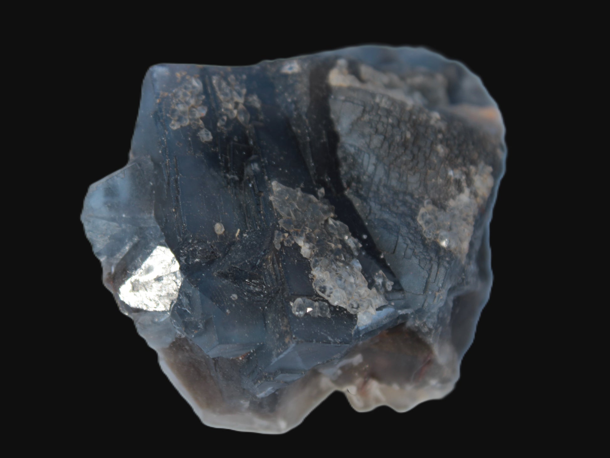 Blue Fluorite cubic cluster with Clear Calcite 168.8g Rocks and Things