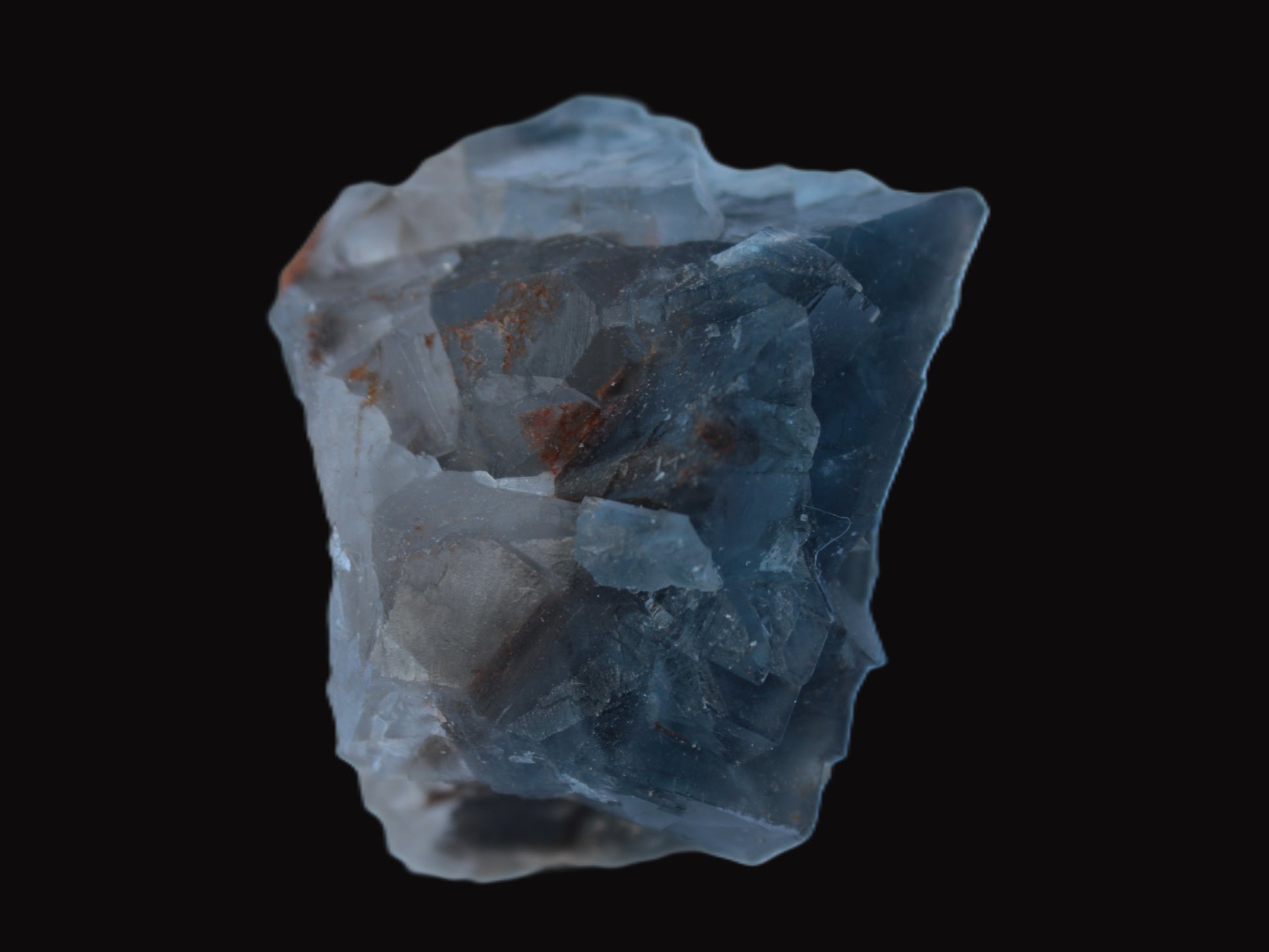 Blue Fluorite cubic cluster with Clear Calcite 168.8g Rocks and Things