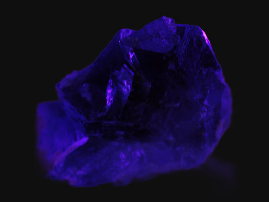 Cubic Blue Fluorite  with Clear Calcite cluster in UV light