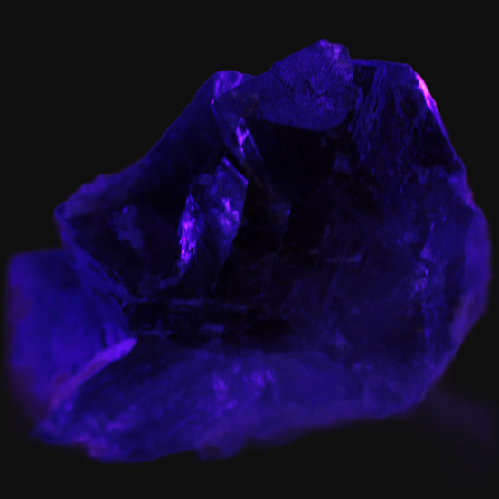 Cubic Blue Fluorite  with Clear Calcite cluster in UV light
