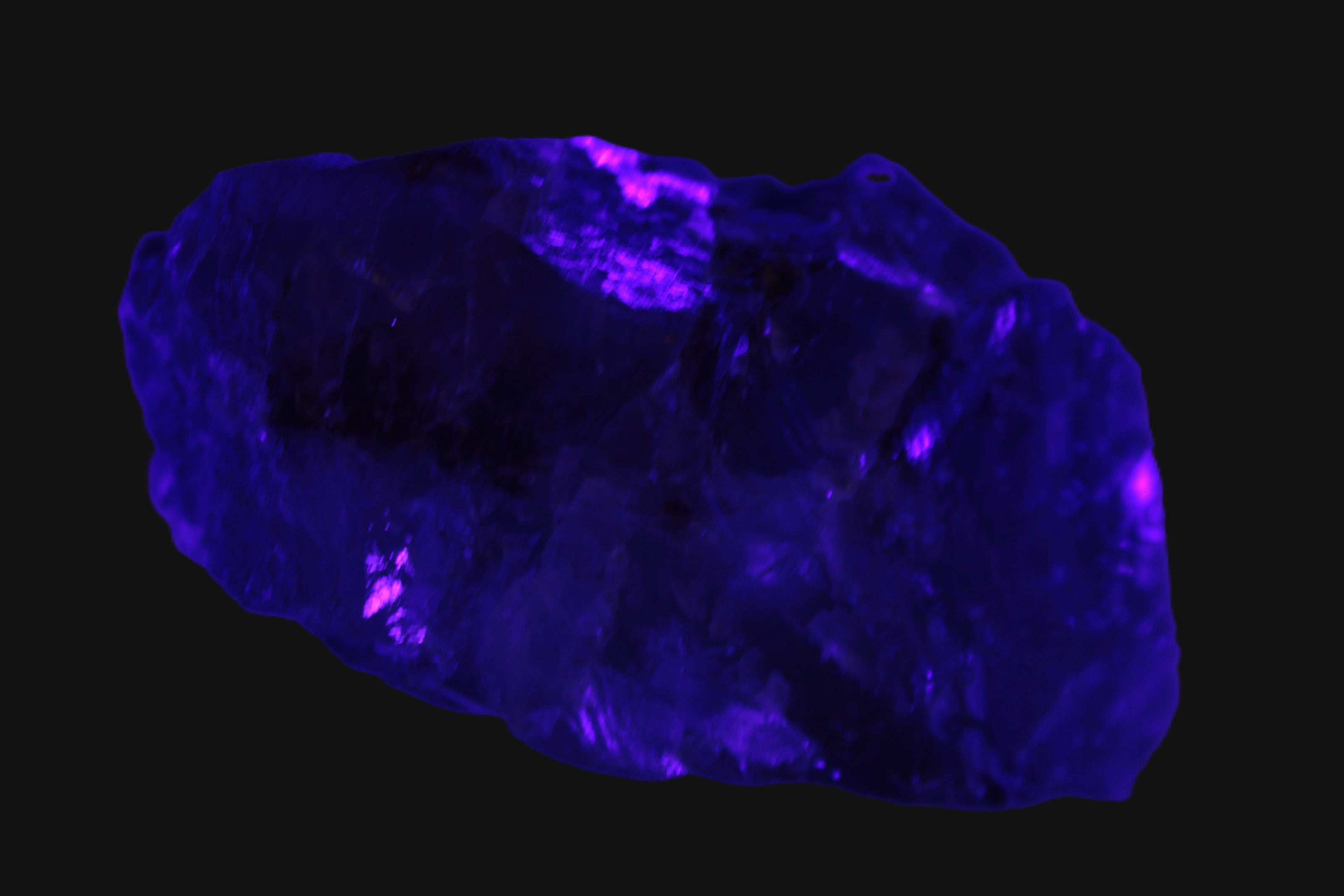 Cubic Blue Fluorite  with Clear Calcite cluster in UV light