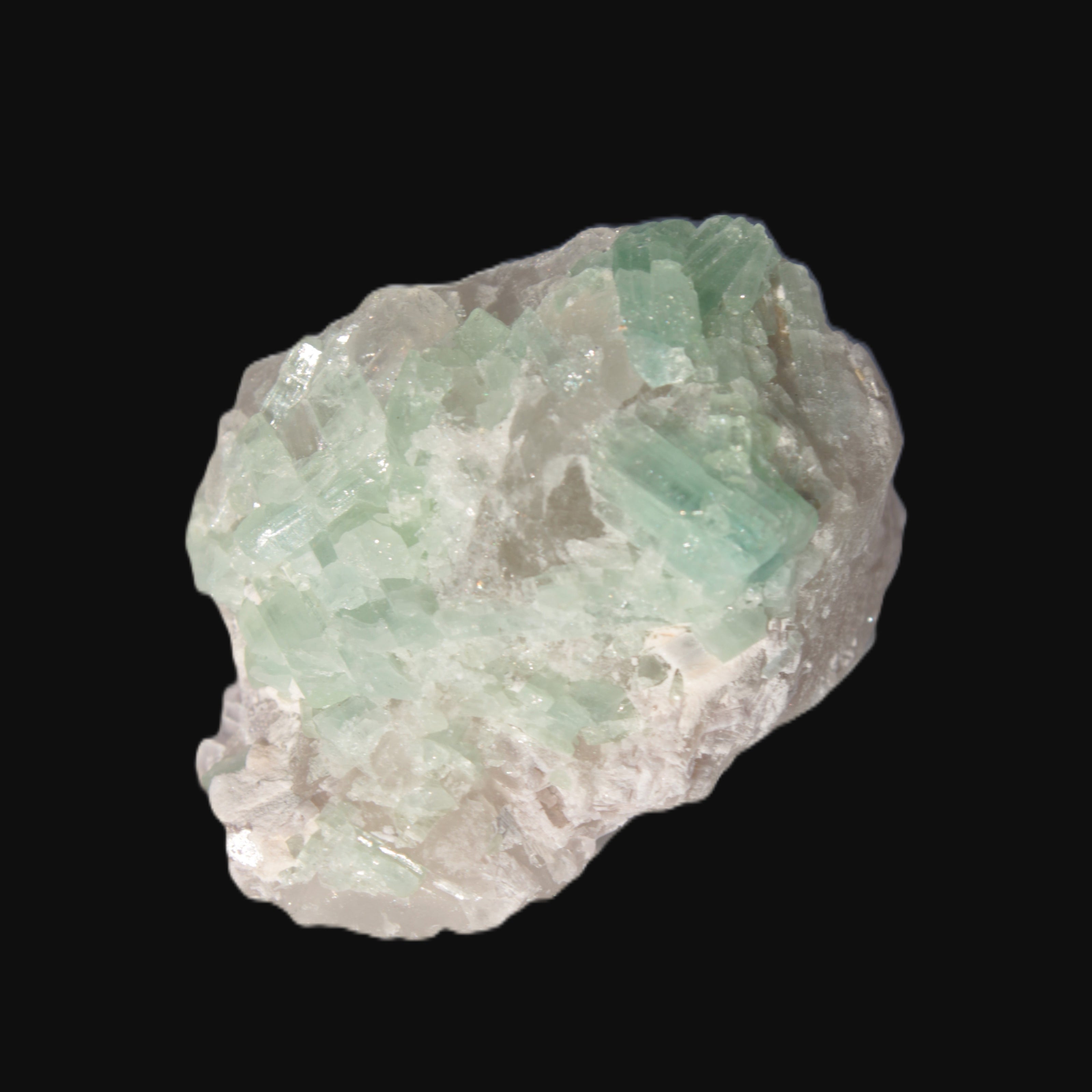 Soft Green Tourmaline cluster on matrix from Afghanistan 116.6ct 23.3g in sunlight - Rocks and Things Store