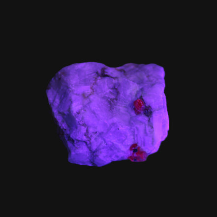 Ruby UV reactive with Muscovite in Marble 255ct 50.9g in UV light - Rocks and Things Store