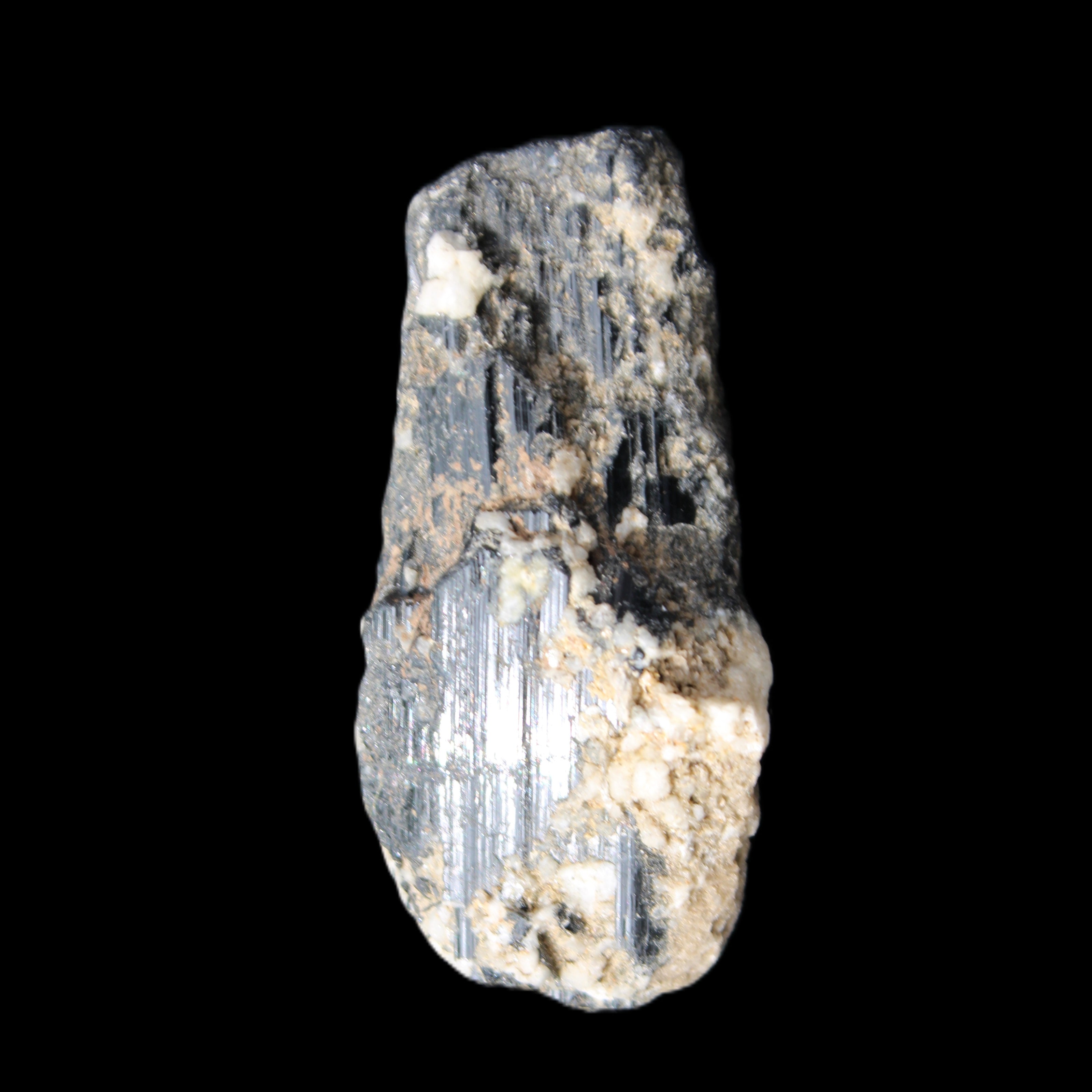 Black Tourmaline crystal with Feldspar & Mica 55mm 250.7ct  50.2g in sunlight - Rocks and Things Store