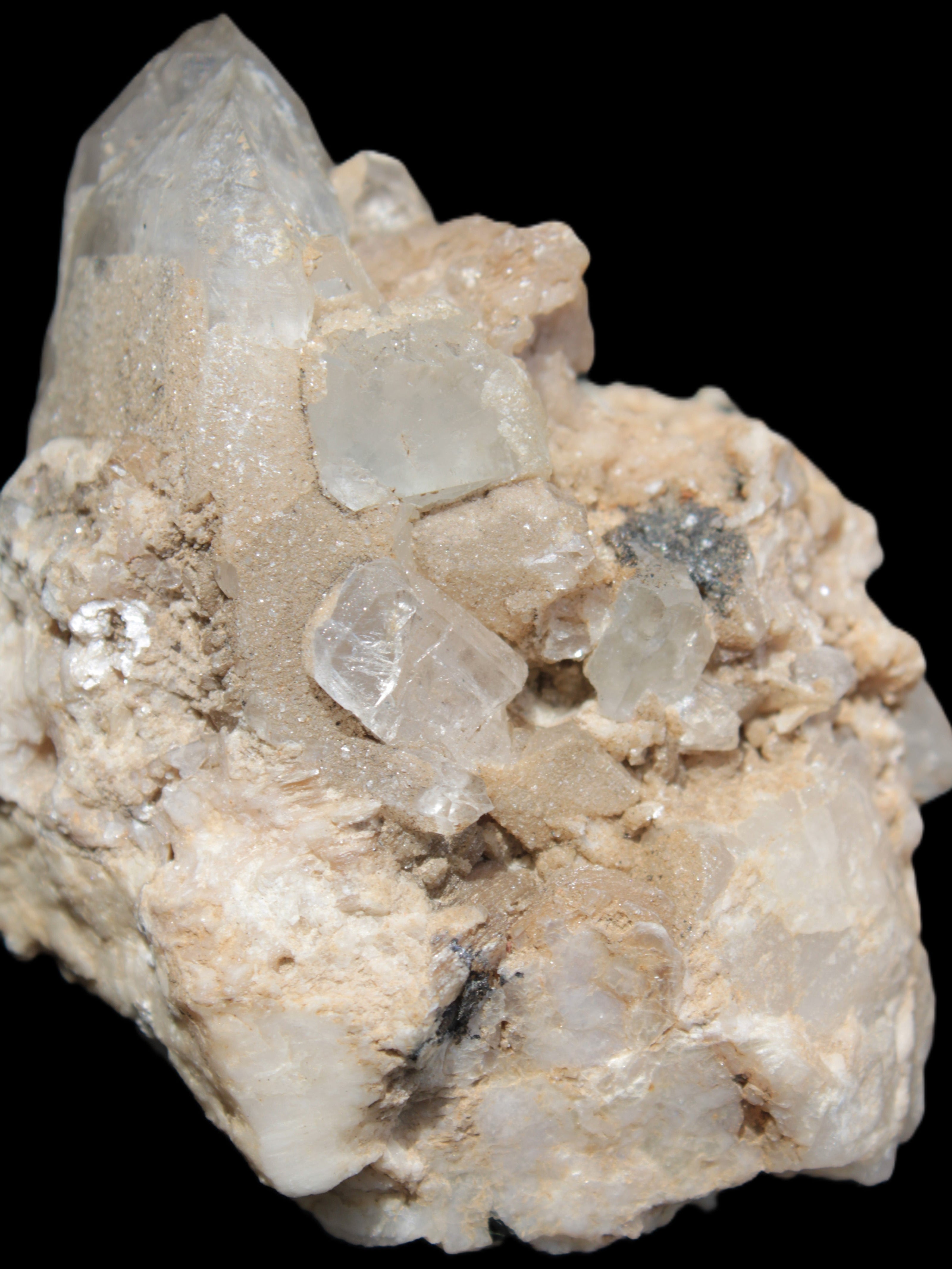 Elestial double-terminated Quartz with Aquamarine, Elbaite & Kunzite crystals on matrix 70mm 845ct 169g - Rocks and Things Store