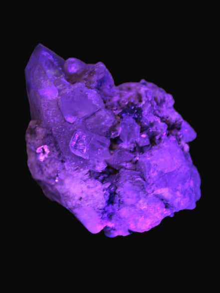 Elestial double-terminated Quartz with Aquamarine, Elbaite & Kunzite crystals on matrix 70mm 845ct 169gin UV light - Rocks and Things Store