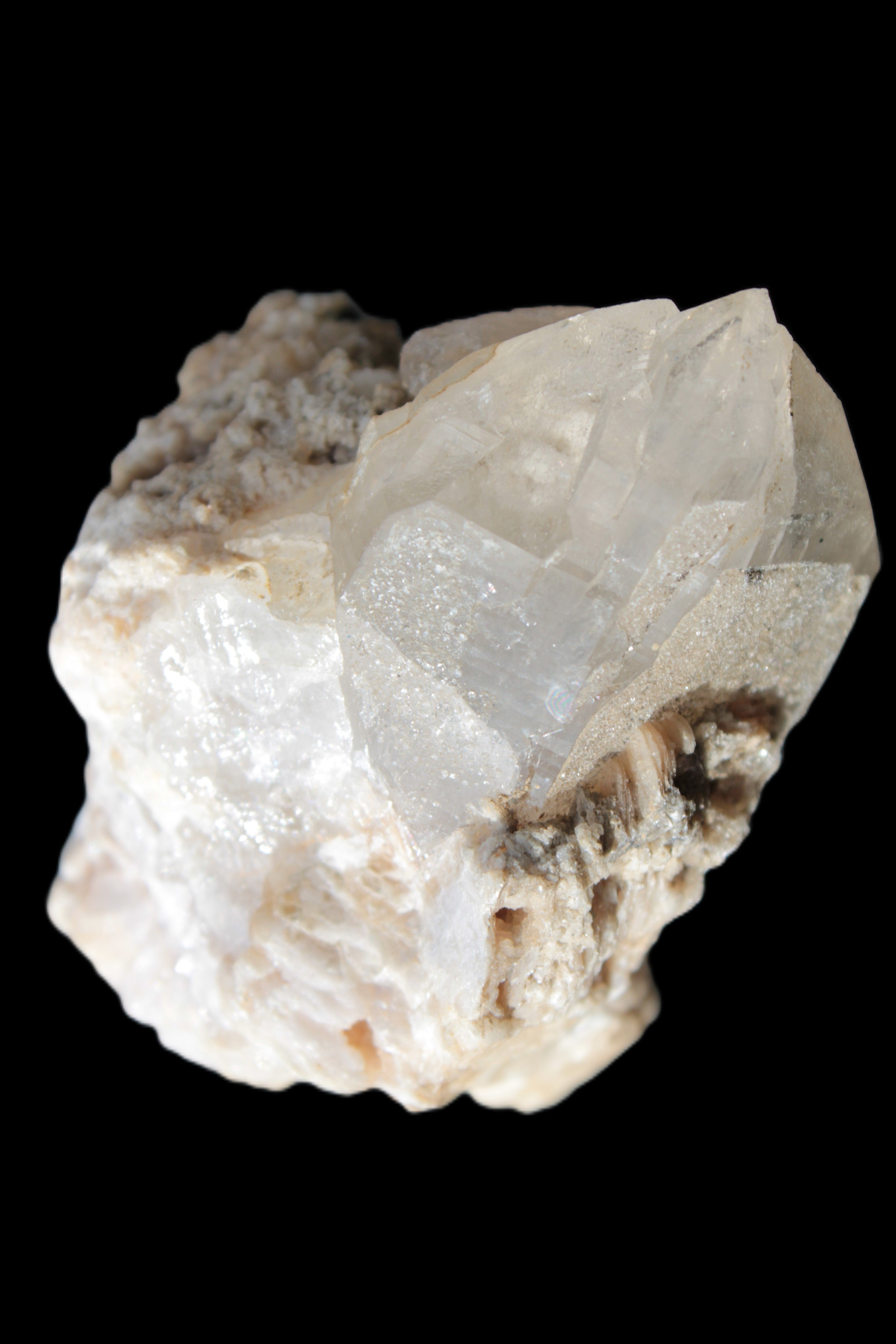 Elestial double-terminated Quartz with Aquamarine, Elbaite & Kunzite crystals on matrix 70mm 845ct 169g - Rocks and Things Store