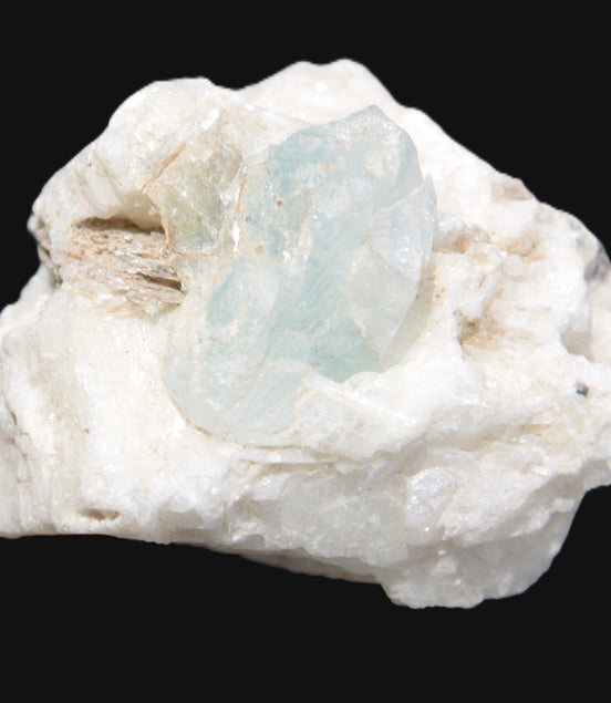 Aquamarine with three Micas in Feldspar matrix 311ct 62.3g in sunlight - Rocks and Things Store