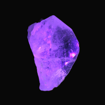 Clear Quartz crystal with phantoms and Elbaite 50mm 172.2ct 34.4g in UV light - Rocks and Things Store