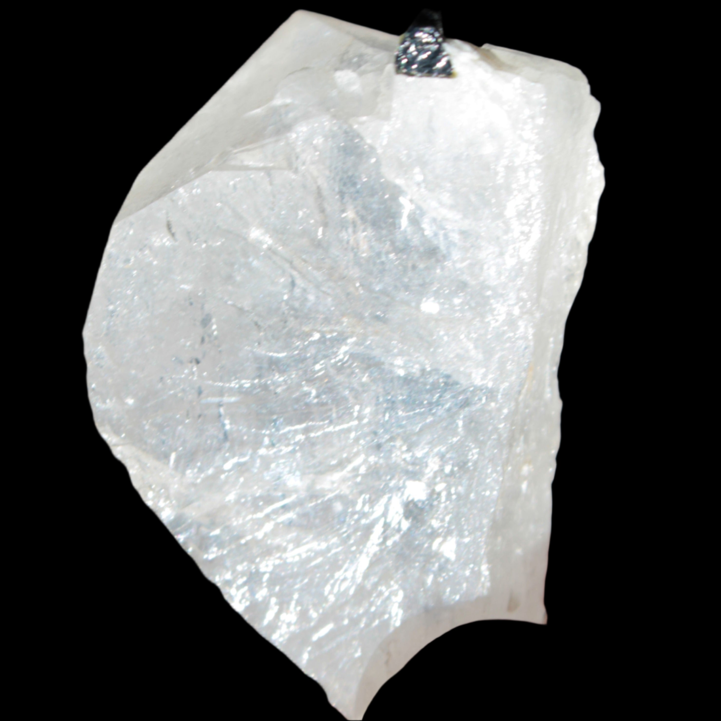 Clear Quartz crystal with phantoms and Elbaite 50mm 172.2ct 34.4g in UV light - Rocks and Things Store