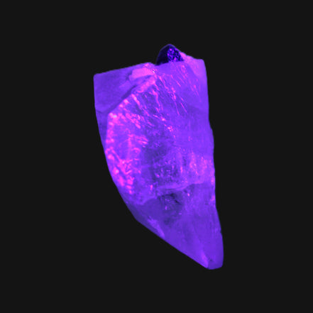 Clear Quartz crystal with phantoms and Elbaite 50mm 172.2ct 34.4g in UV light - Rocks and Things Store