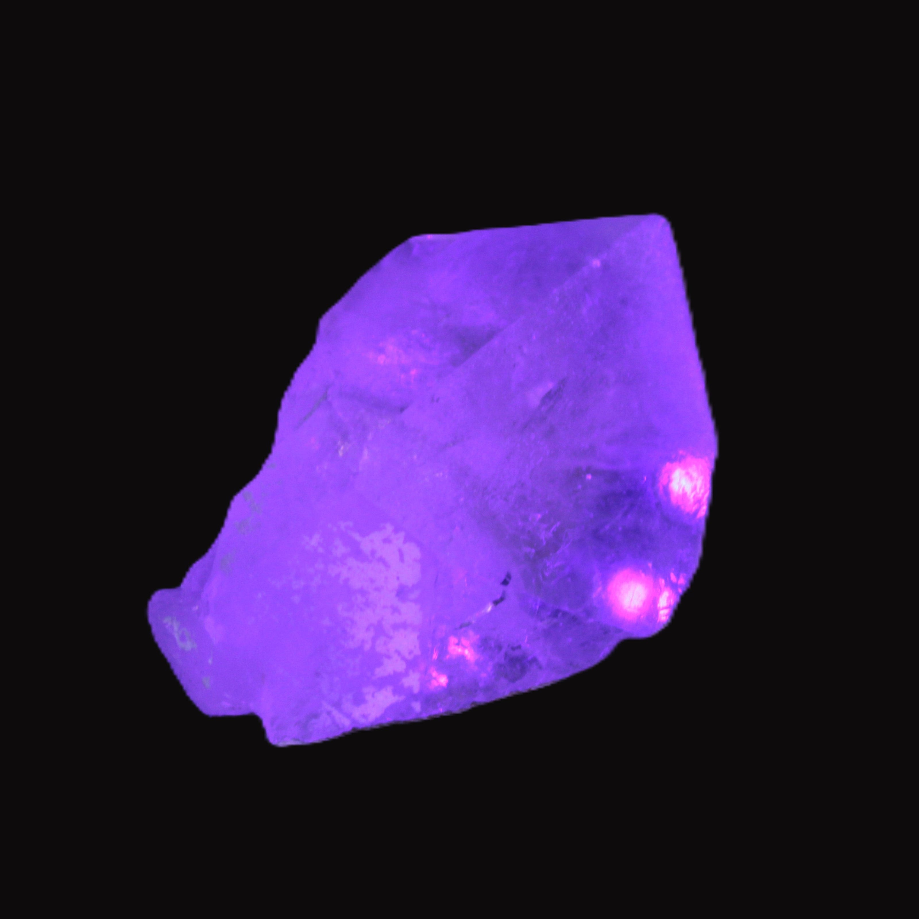 Clear Quartz crystal with phantoms and Elbaite 50mm 172.2ct 34.4g in UV light - Rocks and Things Store