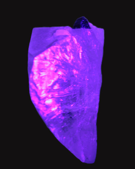 Clear Quartz crystal with phantoms and Elbaite 50mm 172.2ct 34.4g in UV light - Rocks and Things Store