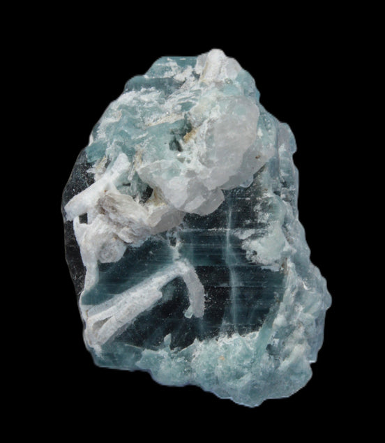 Blue Tourmaline Indicolite on Tourmaline with Calcite 106.5ct 21.3g in sunshine - Rocks and Things Store