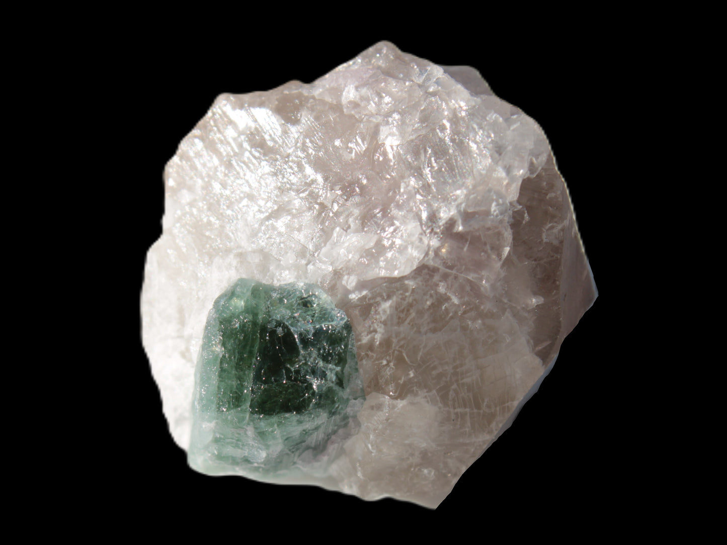 Green Tourmaline on Clear Calcite 90ct 19g Rocks and Things