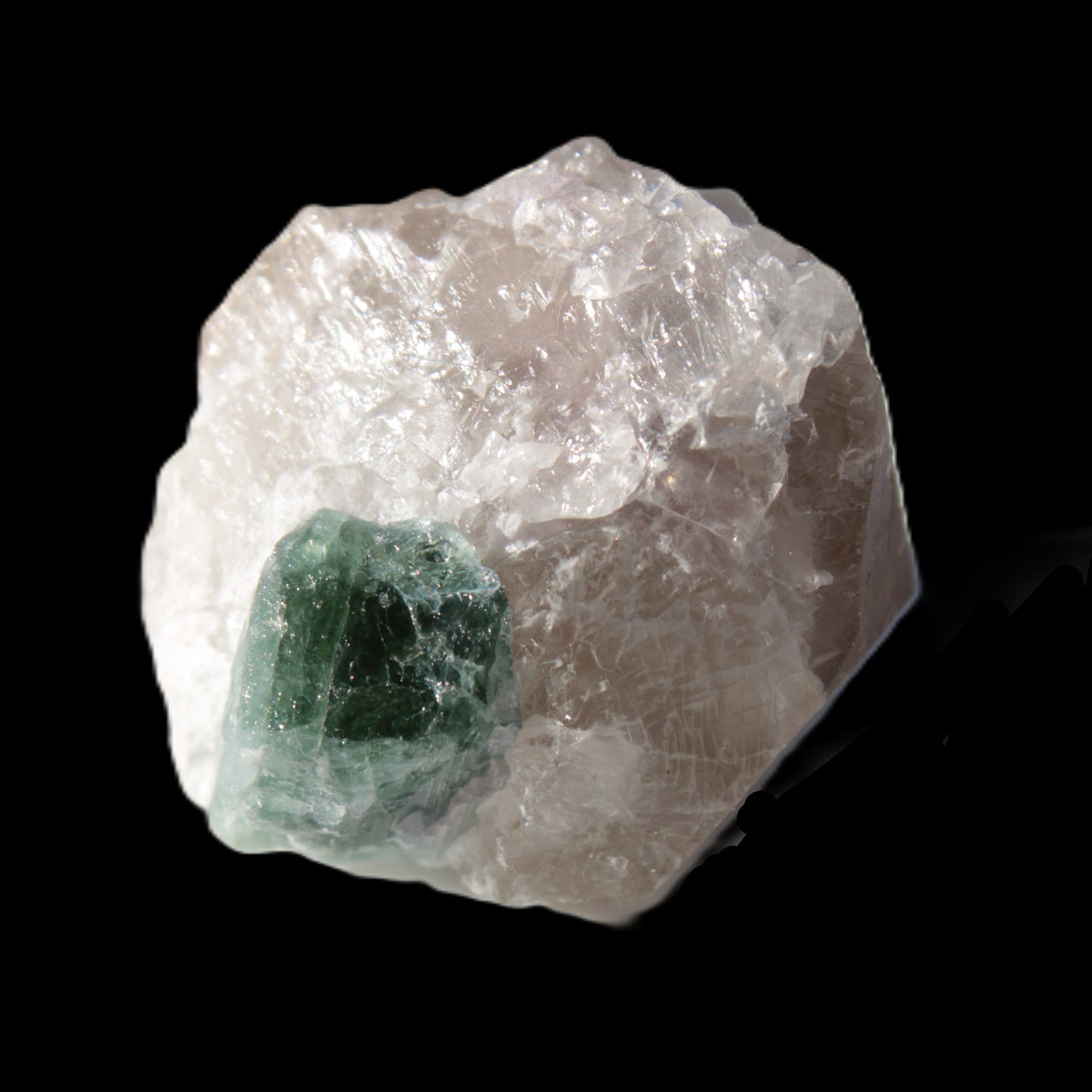 Green Tourmaline on Clear Calcite 90ct 19g Rocks and Things