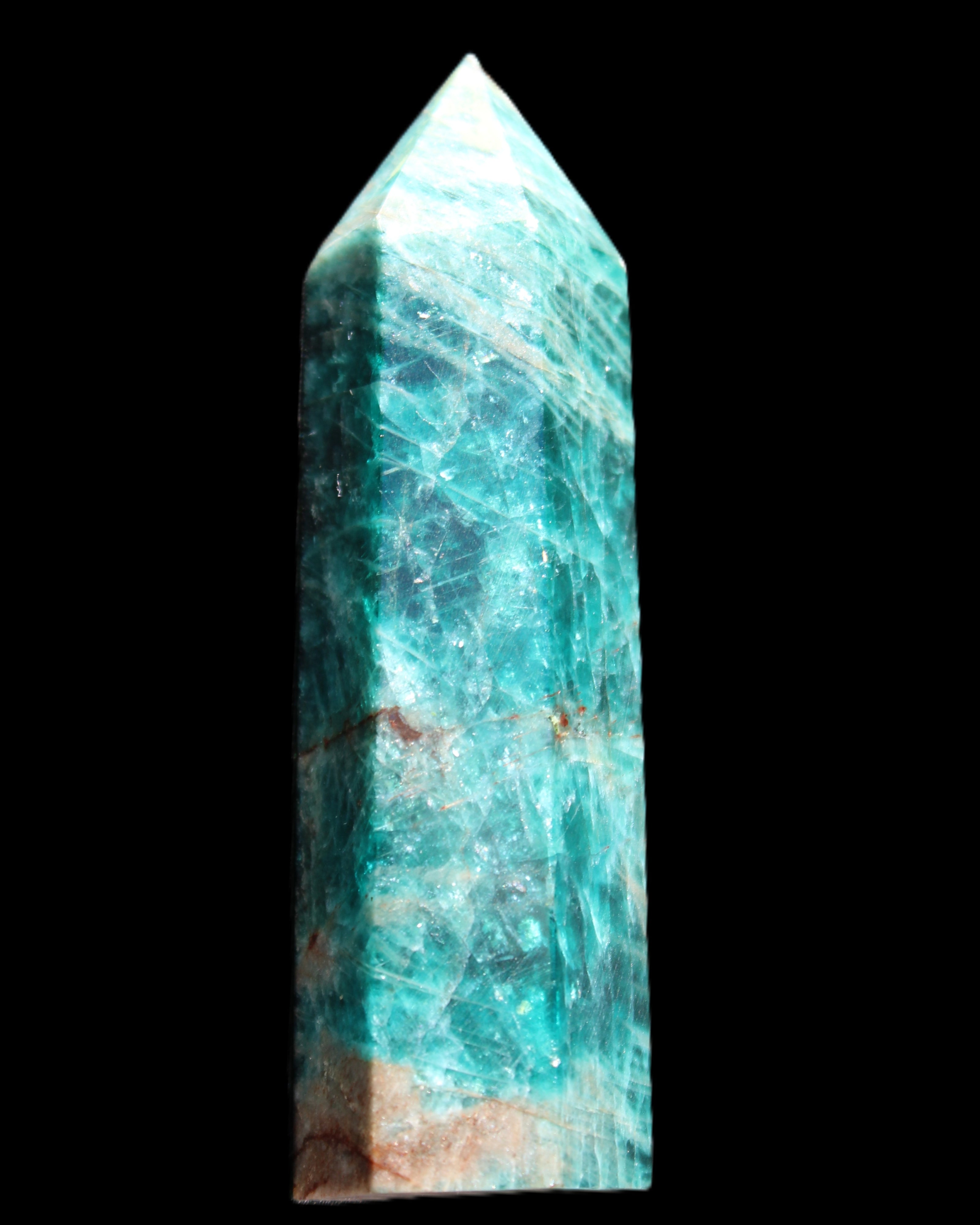 Blue Apatite wand 78mm 78g in sunlight - Rocks and Things Store