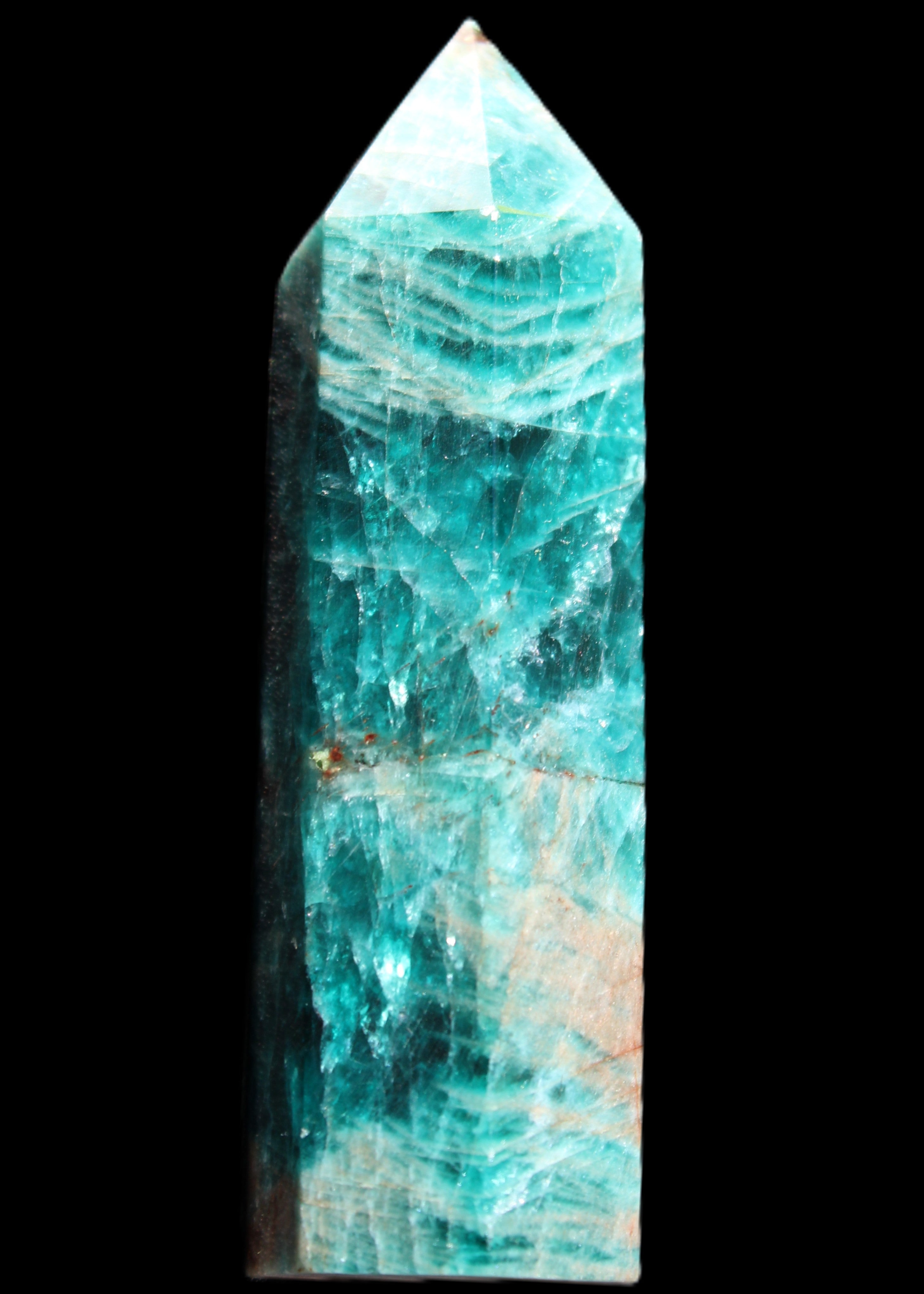 Blue Apatite wand 78mm 78g in sunlight - Rocks and Things Store