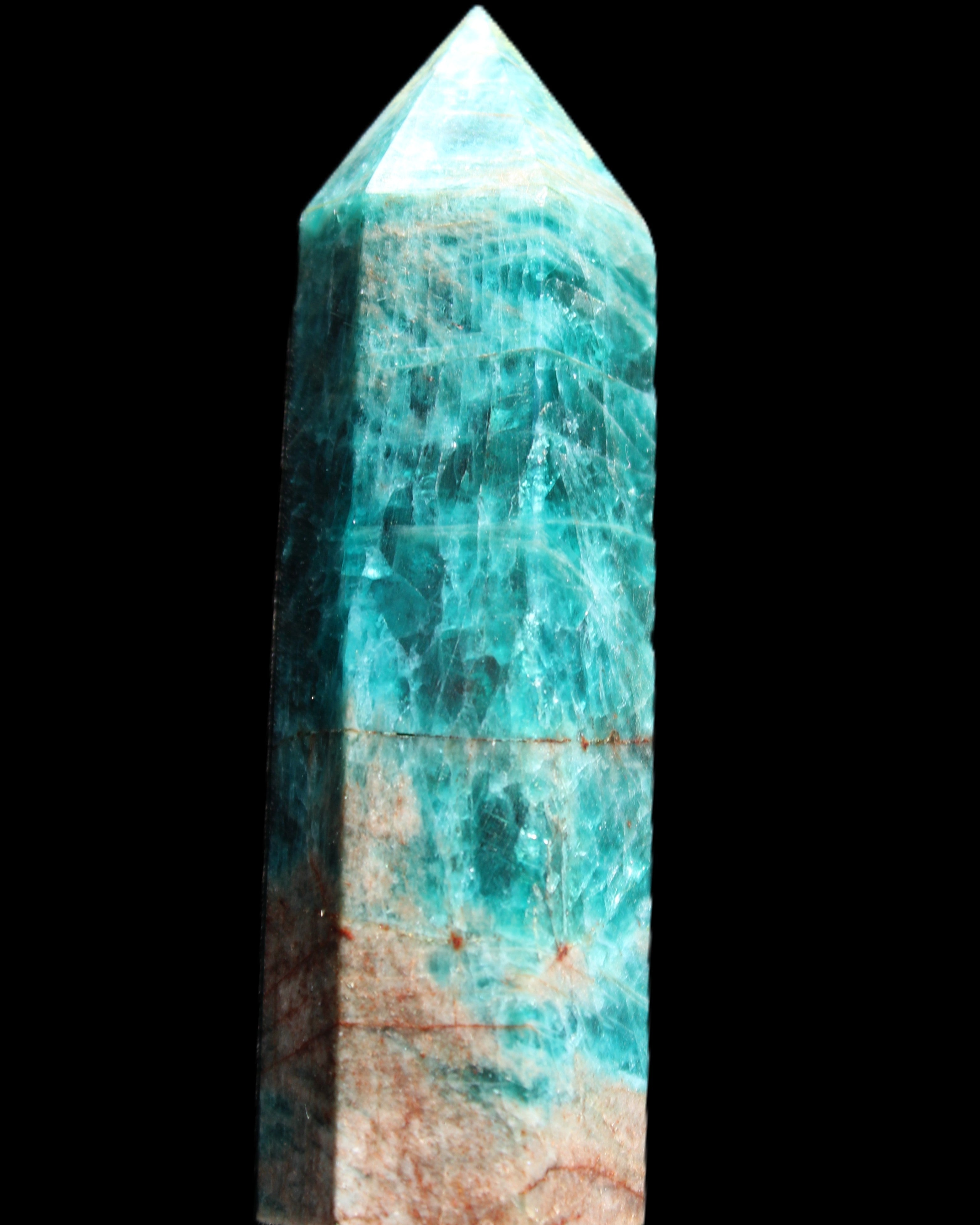 Blue Apatite wand 78mm 78g in sunlight - Rocks and Things Store