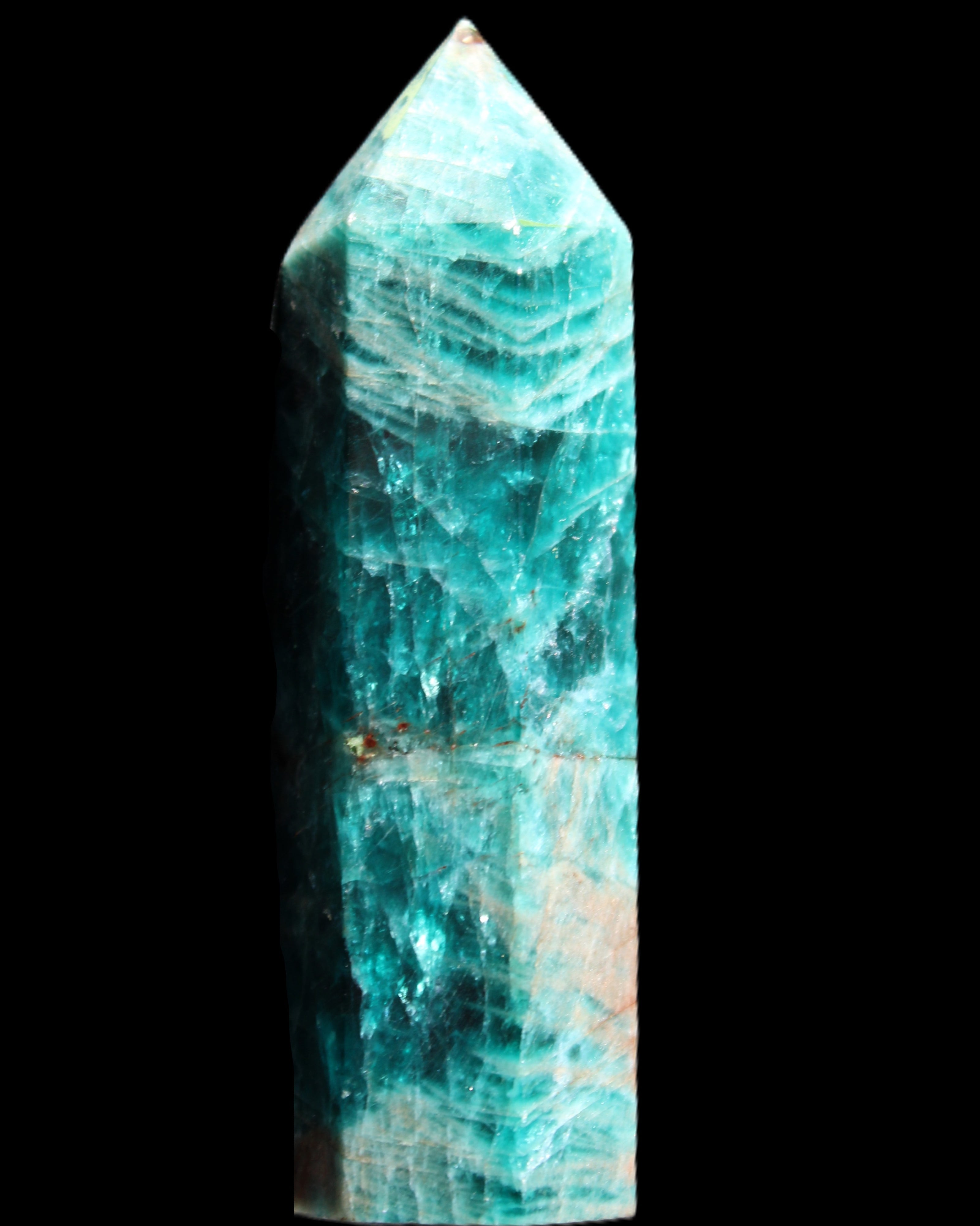 Blue Apatite wand 78mm 78g in sunlight - Rocks and Things Store