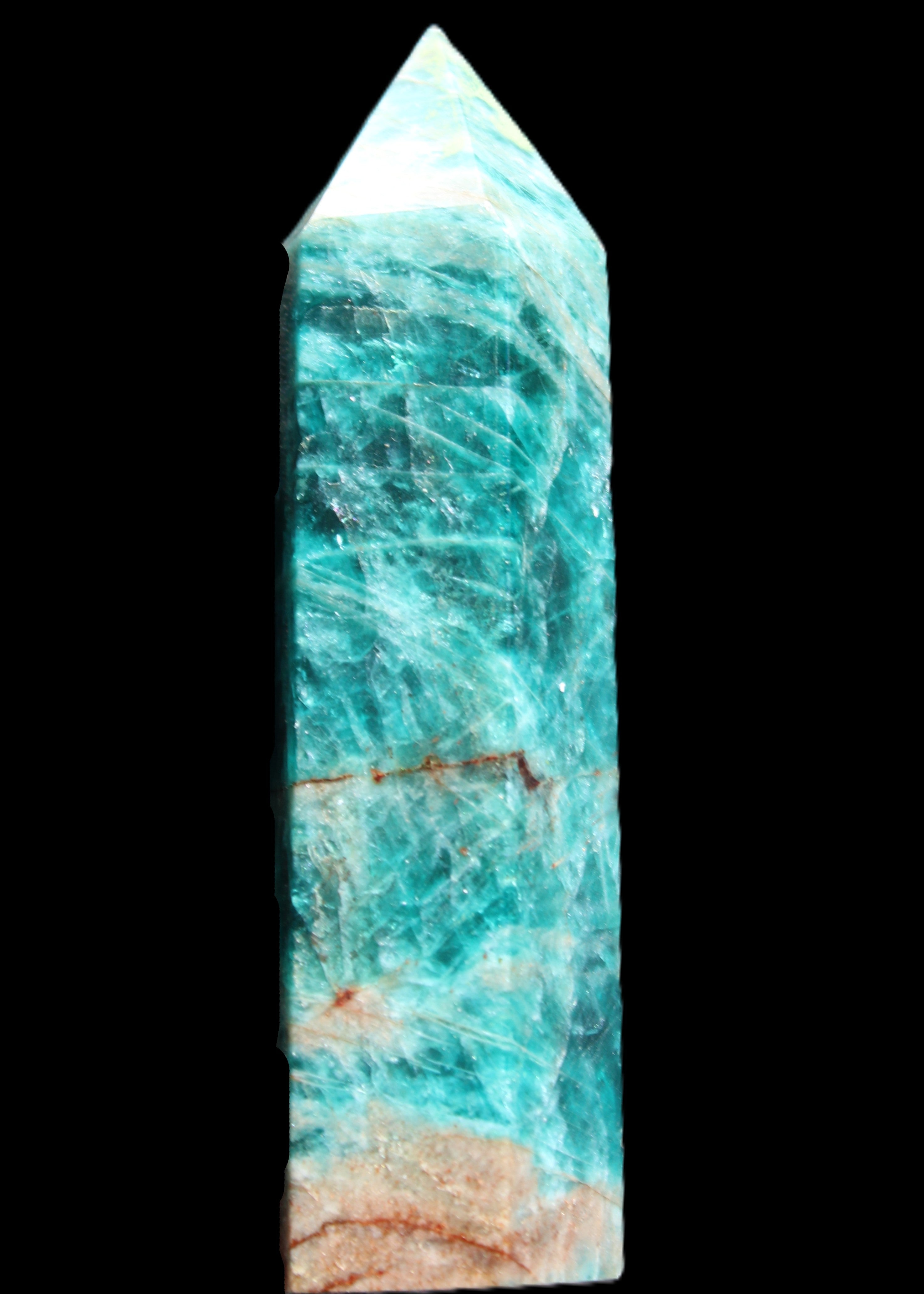 Blue Apatite wand 78mm 78g in sunlight - Rocks and Things Store