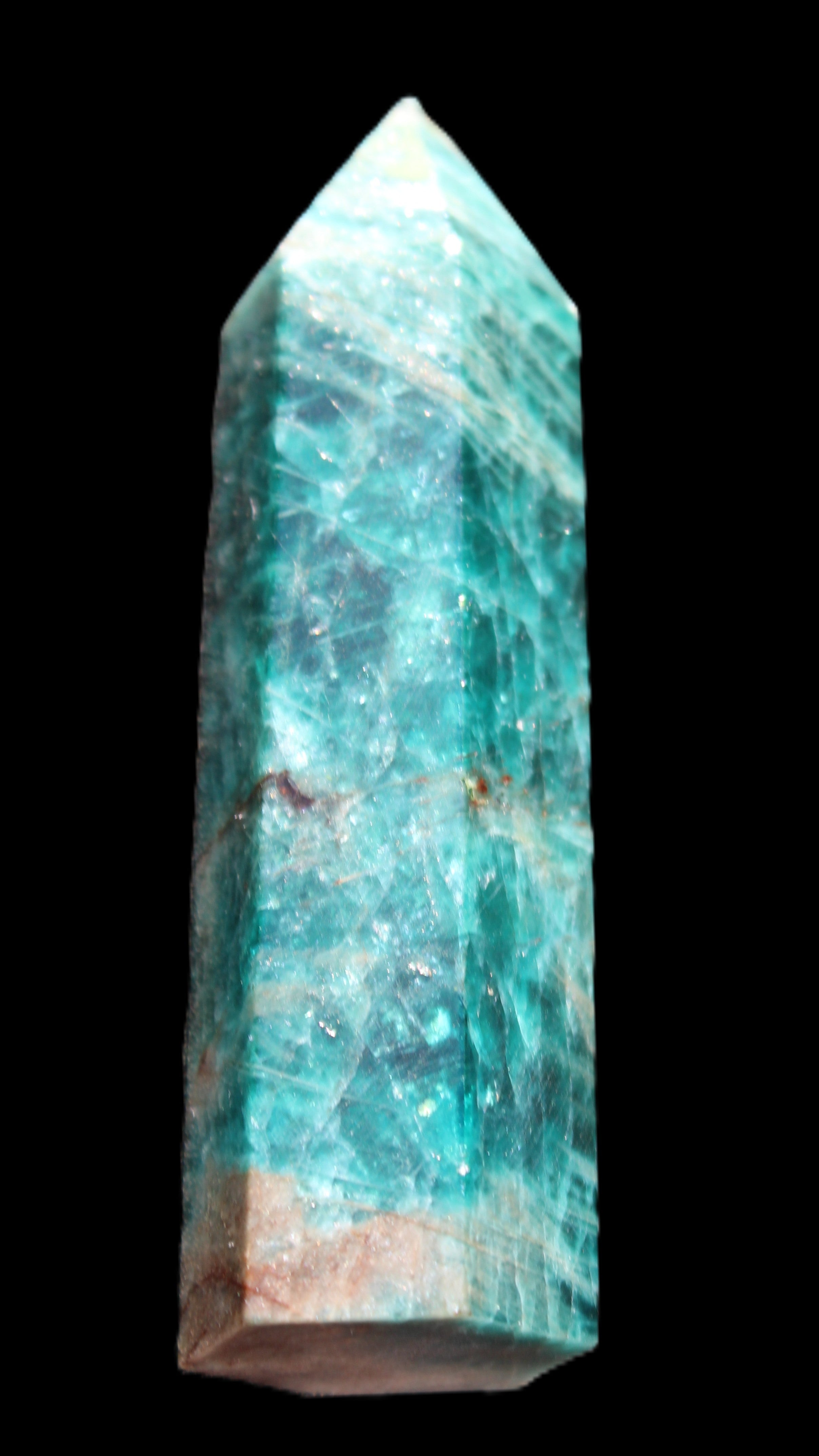 Blue Apatite wand 78mm 78g in sunlight - Rocks and Things Store